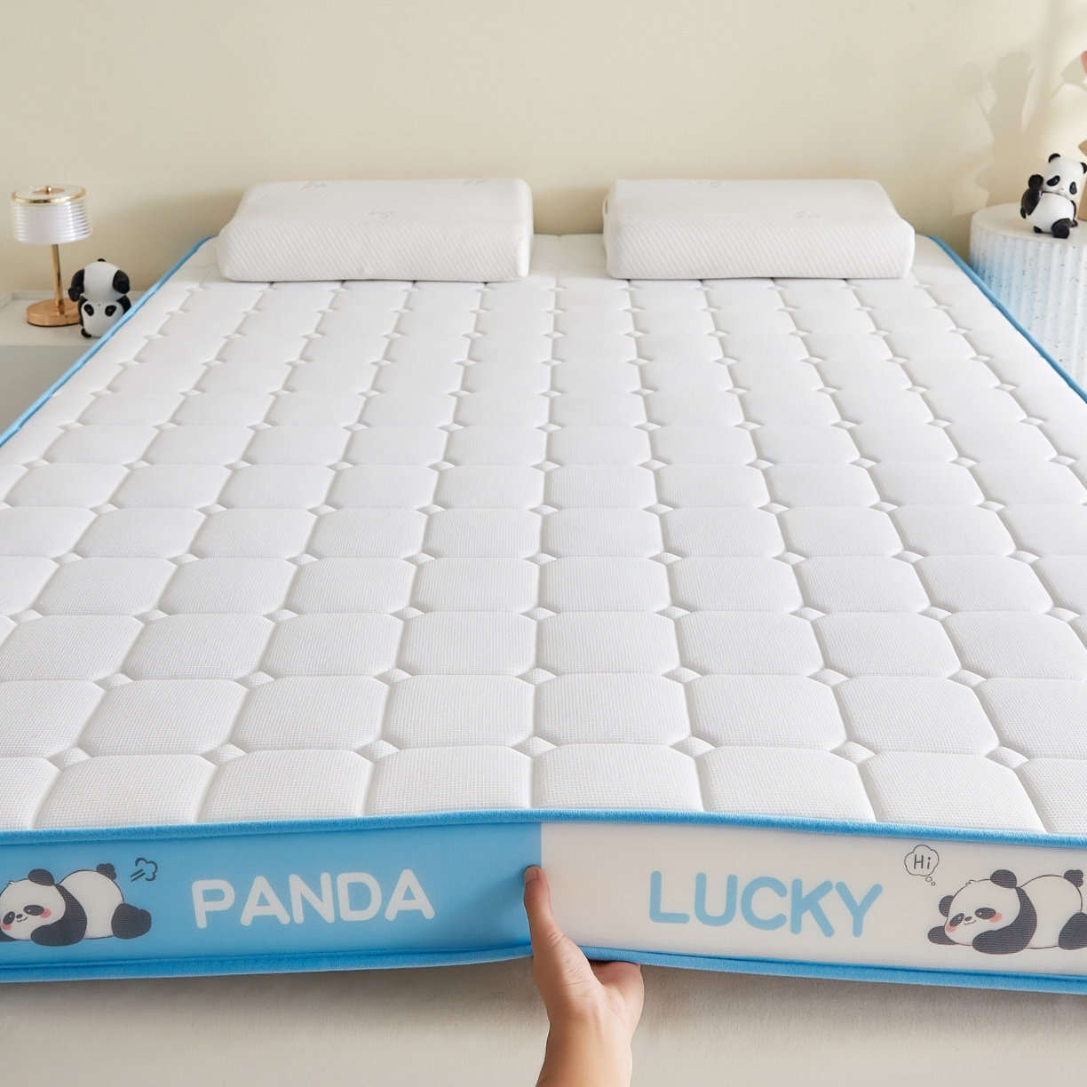 91家纺网 家纺一手货源 找家纺 鑫梦莱 2026新款A类华夫格系列乳胶海绵床垫立体款（成人图） 云水蓝（厚约9cm）