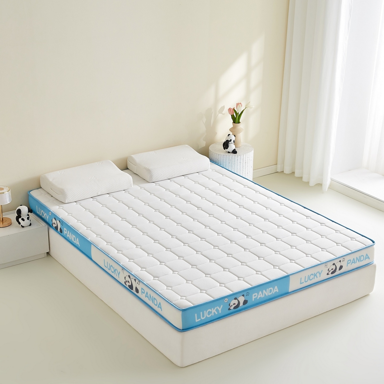 91家纺网 家纺一手货源 找家纺 鑫梦莱 2026新款A类华夫格系列乳胶海绵床垫立体款（成人图） 云水蓝（厚约9cm）