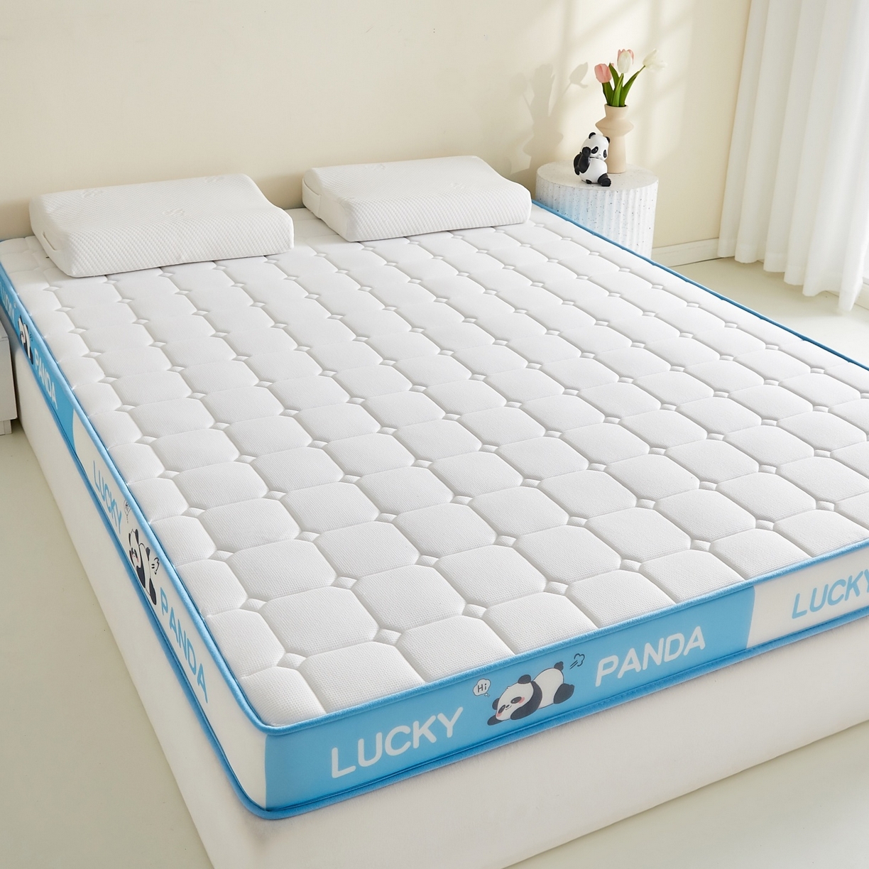 91家纺网 家纺一手货源 找家纺 鑫梦莱 2026新款A类华夫格系列乳胶海绵床垫立体款（成人图） 云水蓝（厚约9cm）