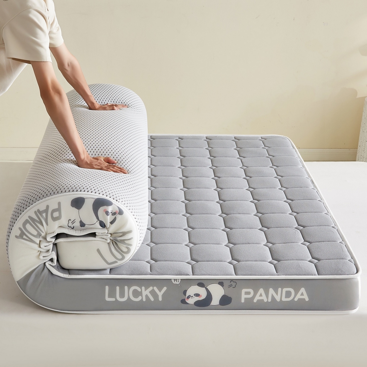 91家纺网 家纺一手货源 找家纺 鑫梦莱 2026新款A类华夫格系列乳胶海绵床垫立体款（成人图） 云烟灰（厚约9cm）
