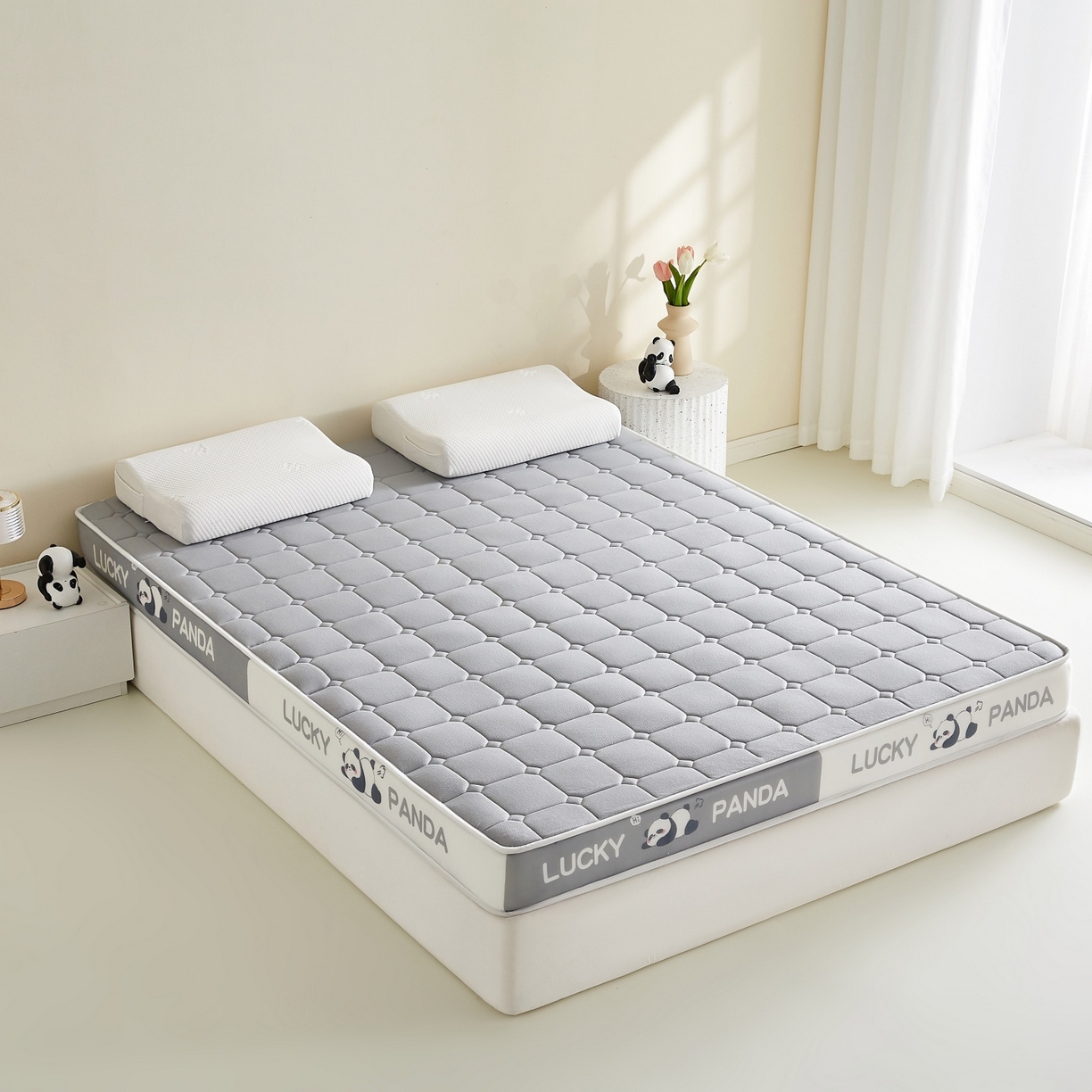 91家纺网 家纺一手货源 找家纺 鑫梦莱 2026新款A类华夫格系列乳胶海绵床垫立体款（成人图） 云烟灰（厚约9cm）