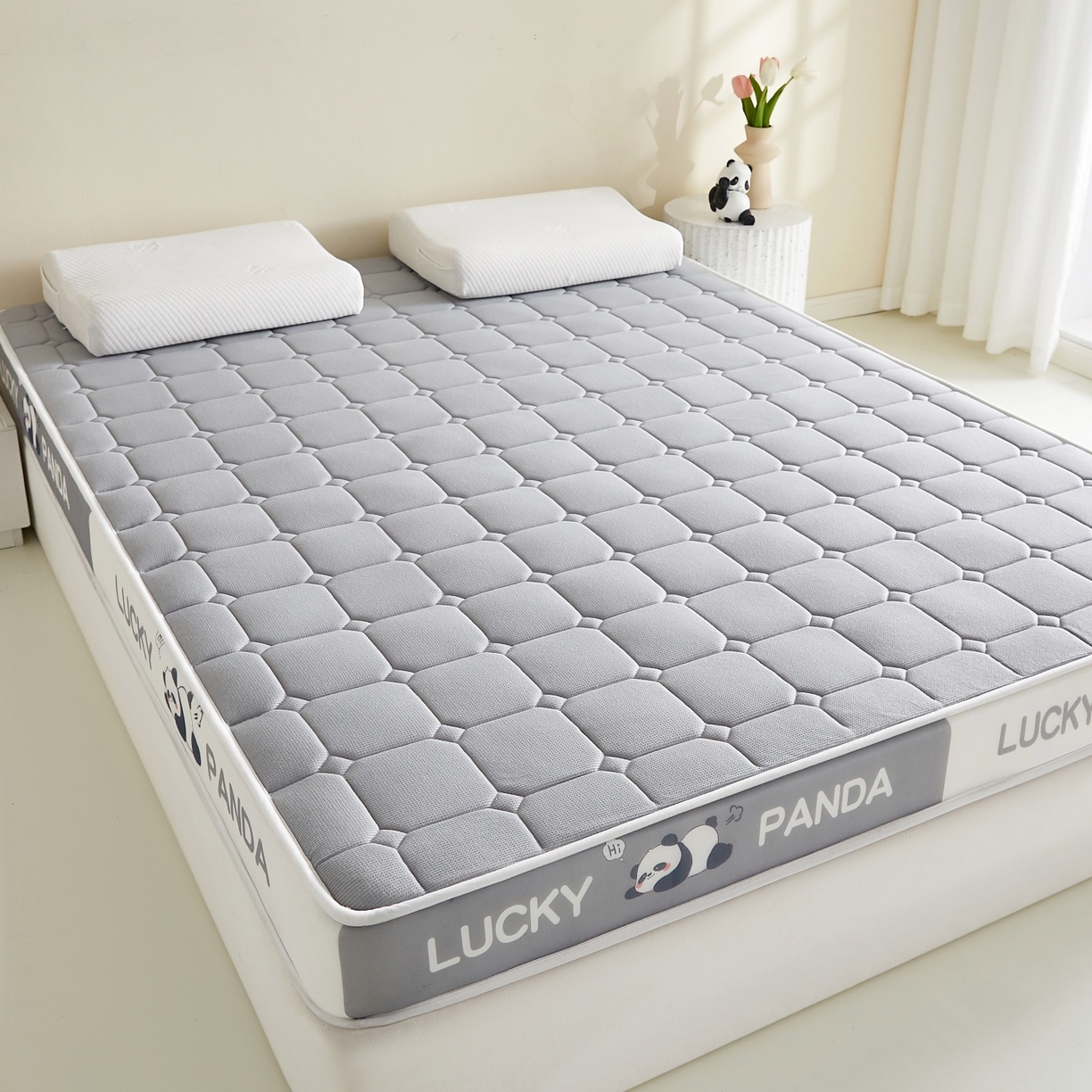 91家纺网 家纺一手货源 找家纺 鑫梦莱 2026新款A类华夫格系列乳胶海绵床垫立体款（成人图） 云烟灰（厚约9cm）