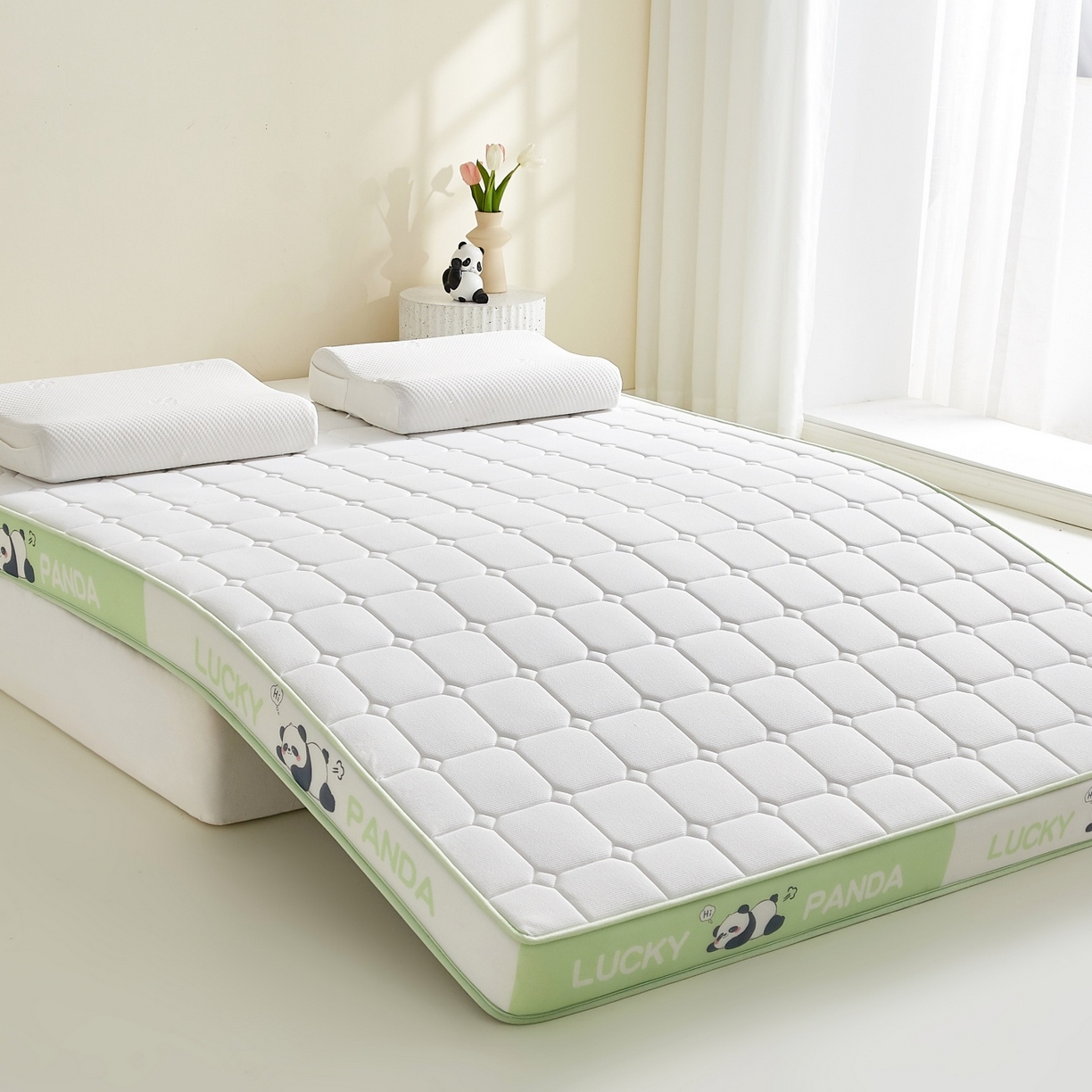 91家纺网 家纺一手货源 找家纺 鑫梦莱 2026新款A类华夫格系列乳胶海绵床垫立体款（成人图） 青柠绿（厚约9cm）