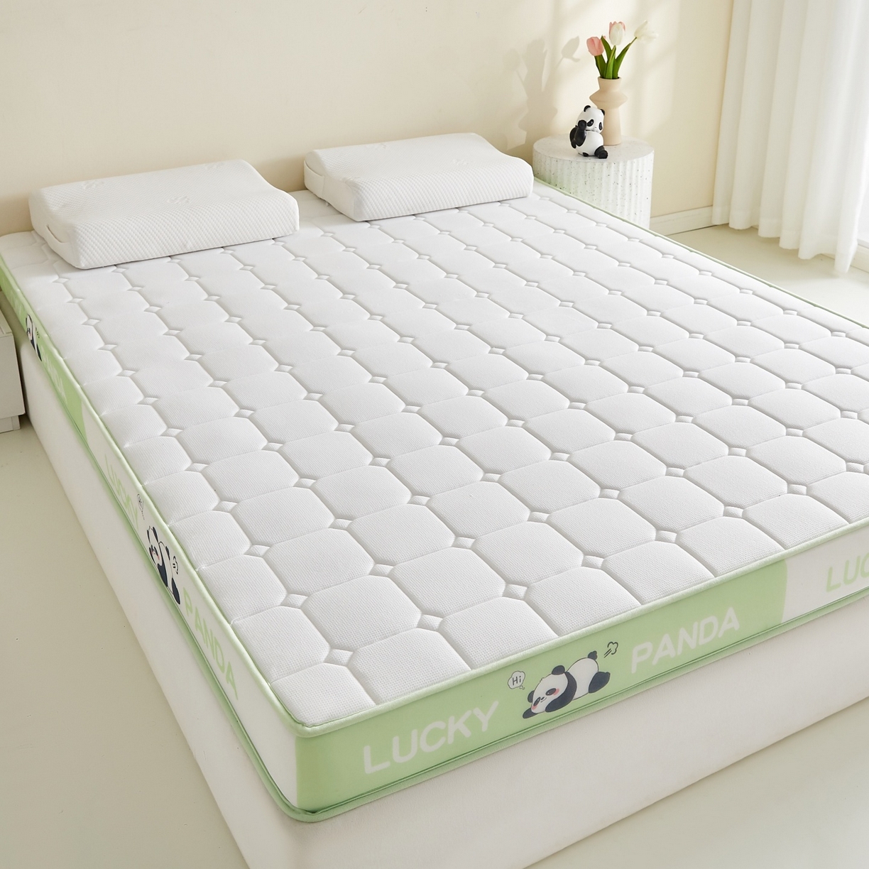 91家纺网 家纺一手货源 找家纺 鑫梦莱 2026新款A类华夫格系列乳胶海绵床垫立体款（成人图） 青柠绿（厚约9cm）
