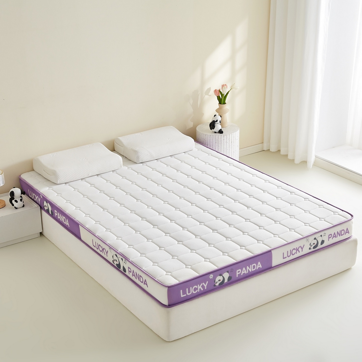 91家纺网 家纺一手货源 找家纺 鑫梦莱 2026新款A类华夫格系列乳胶海绵床垫立体款（成人图） 芋泥紫（厚约9cm）