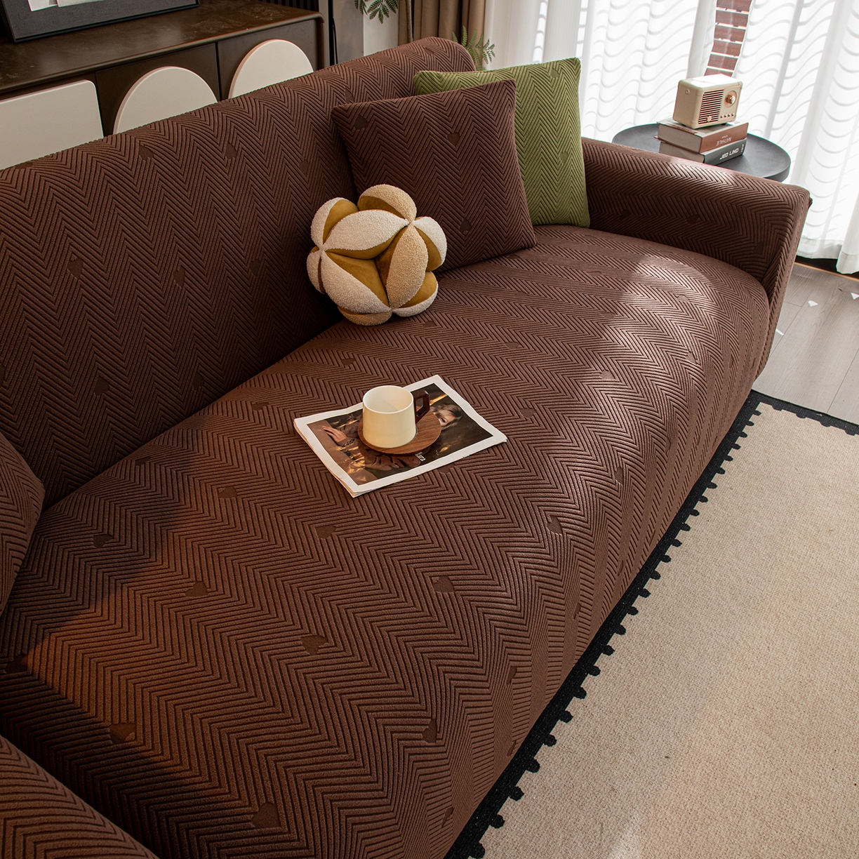 91家纺网 家纺一手货源 找家纺 沐沐家纺 2026新款丘比特沙发套 咖色