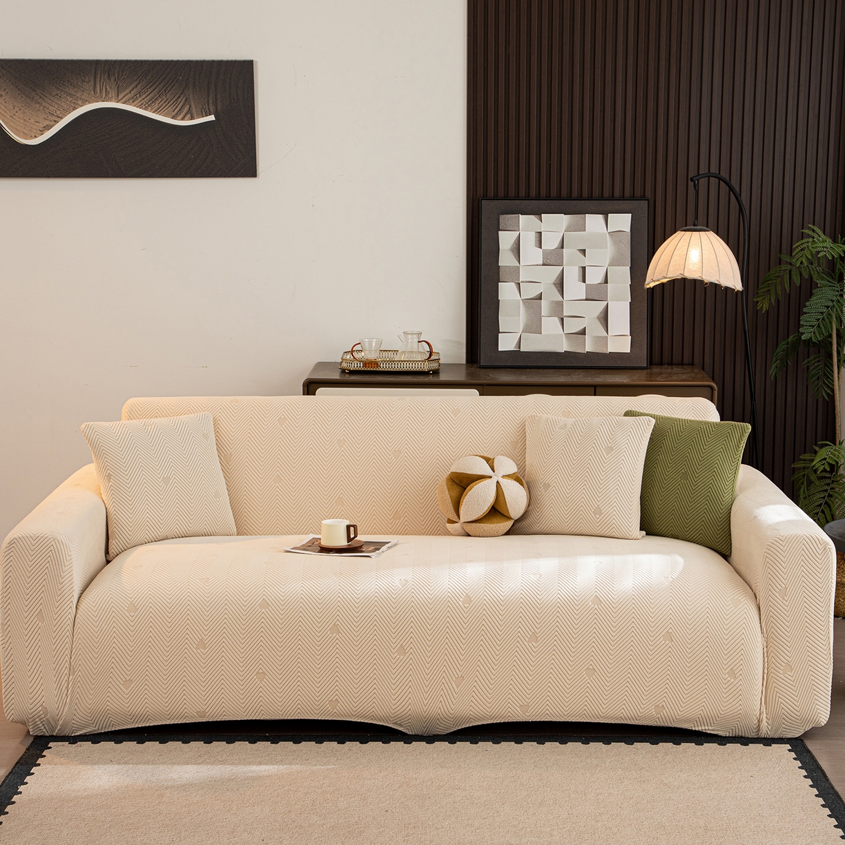 91家纺网 家纺一手货源 找家纺 沐沐家纺 2026新款丘比特沙发套 米白