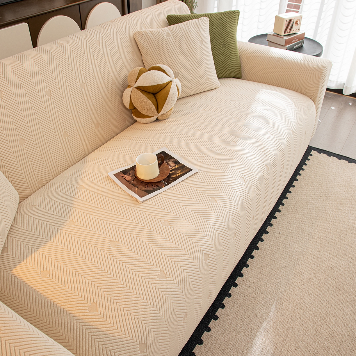 91家纺网 家纺一手货源 找家纺 沐沐家纺 2026新款丘比特沙发套 米白