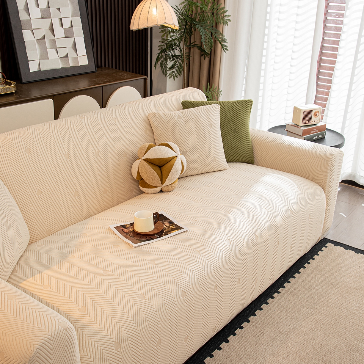 91家纺网 家纺一手货源 找家纺 沐沐家纺 2026新款丘比特沙发套 米白