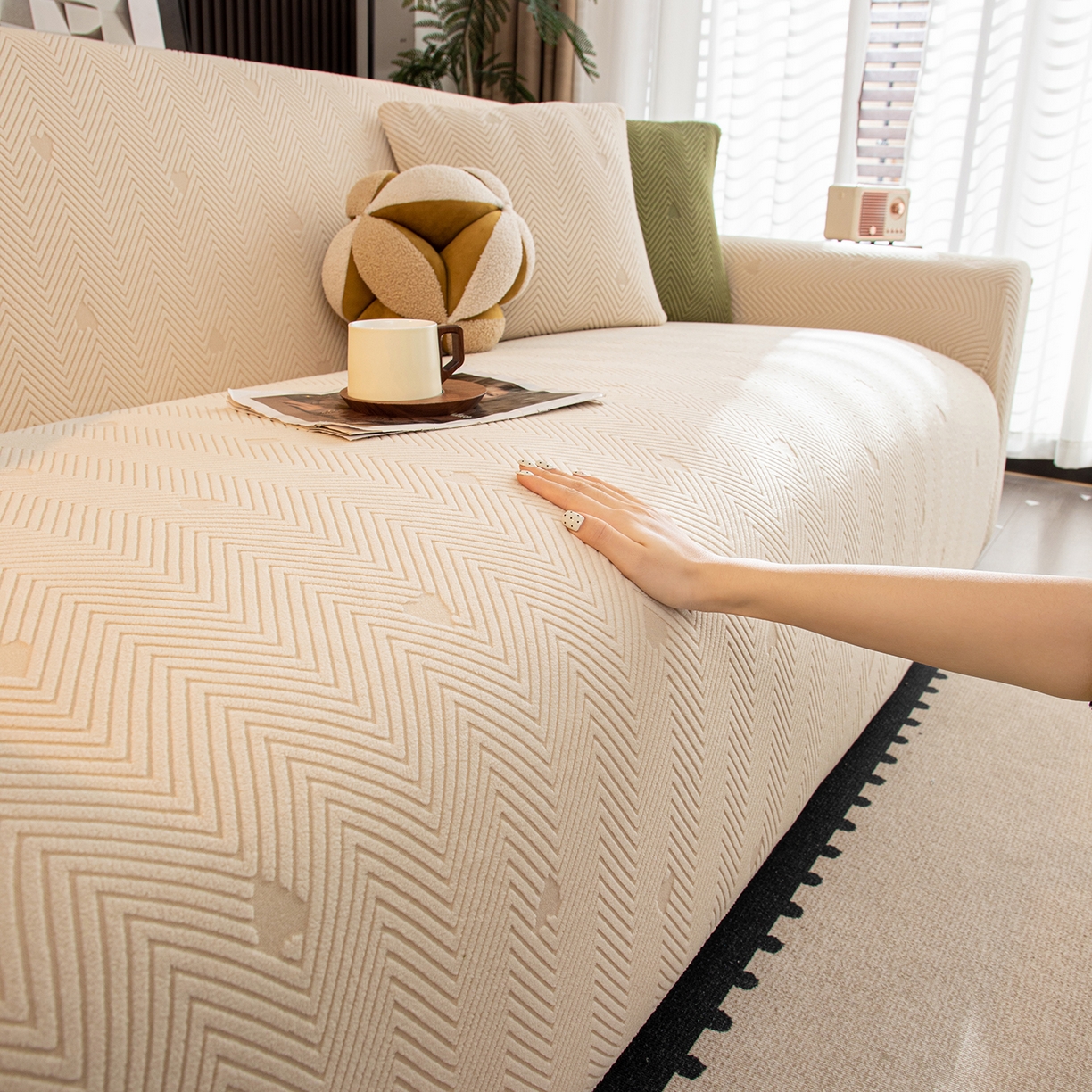 91家纺网 家纺一手货源 找家纺 沐沐家纺 2026新款丘比特沙发套 米白