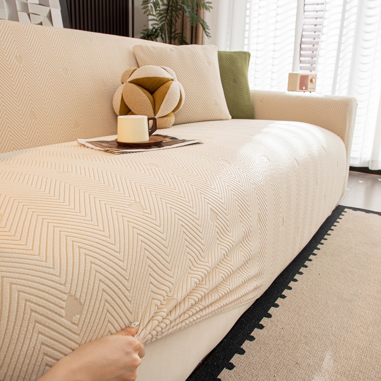 91家纺网 家纺一手货源 找家纺 沐沐家纺 2026新款丘比特沙发套 米白