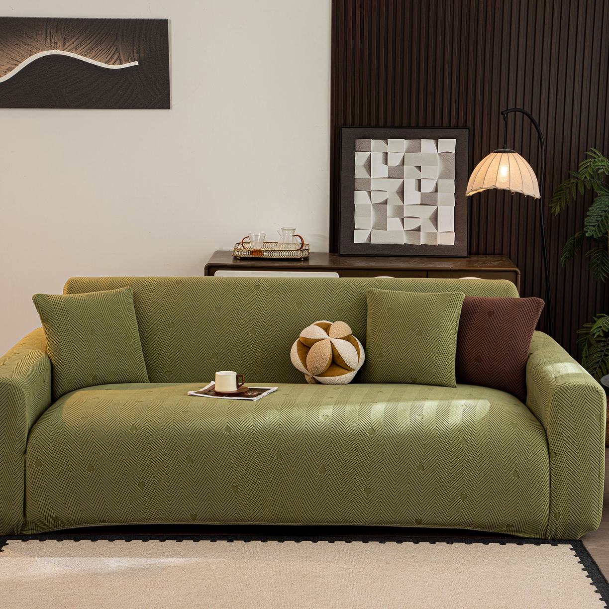 91家纺网 家纺一手货源 找家纺 沐沐家纺 2026新款丘比特沙发套 墨绿