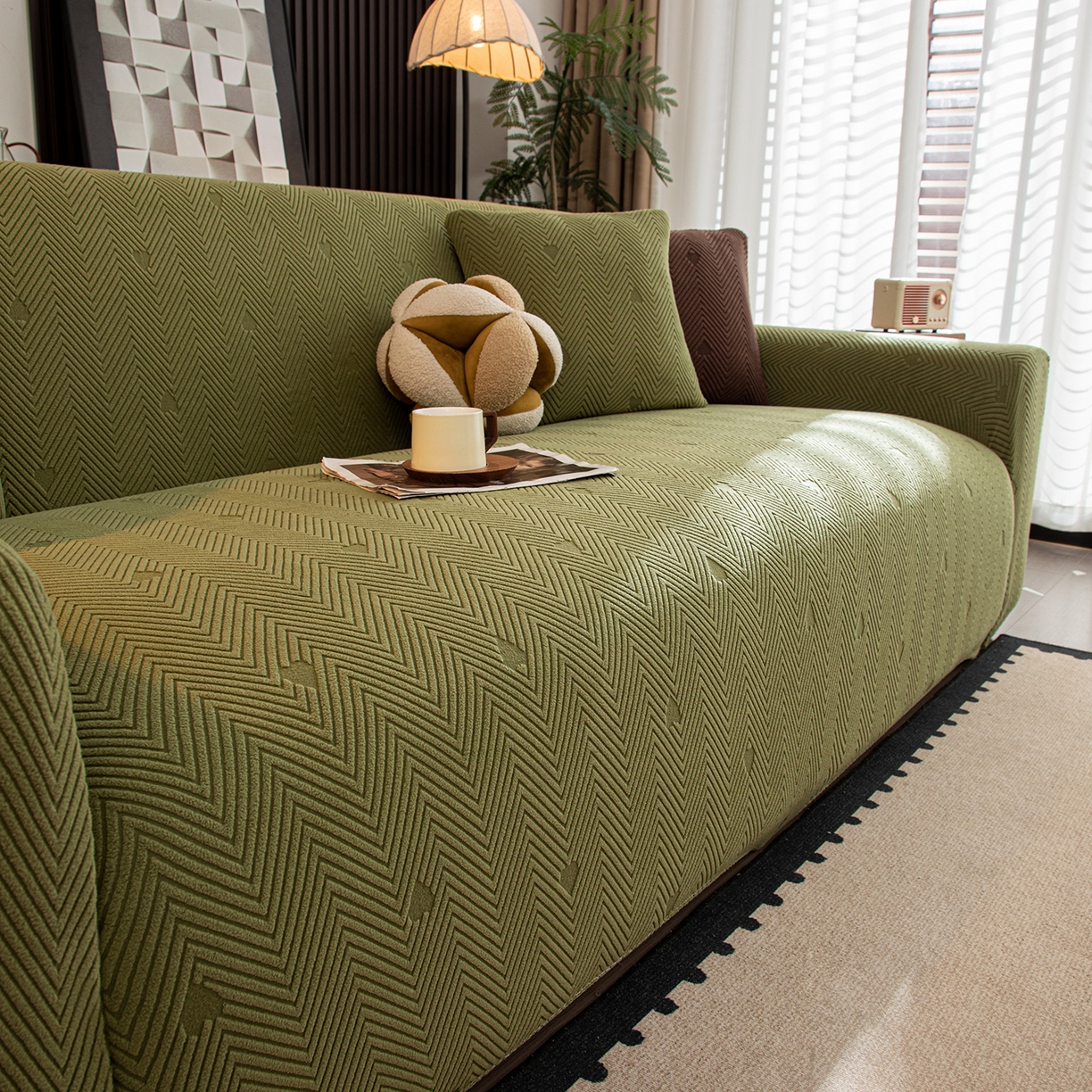 91家纺网 家纺一手货源 找家纺 沐沐家纺 2026新款丘比特沙发套 墨绿