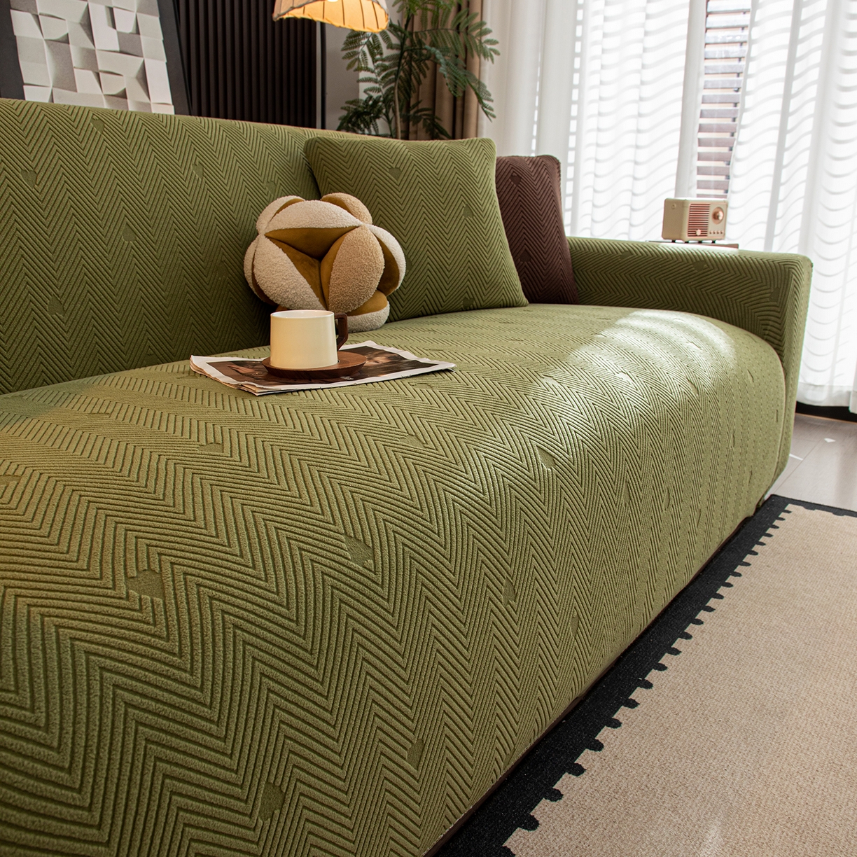 91家纺网 家纺一手货源 找家纺 沐沐家纺 2026新款丘比特沙发套 墨绿