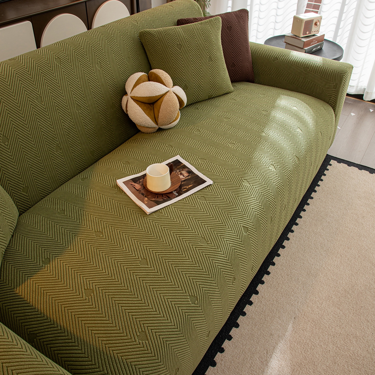 91家纺网 家纺一手货源 找家纺 沐沐家纺 2026新款丘比特沙发套 墨绿