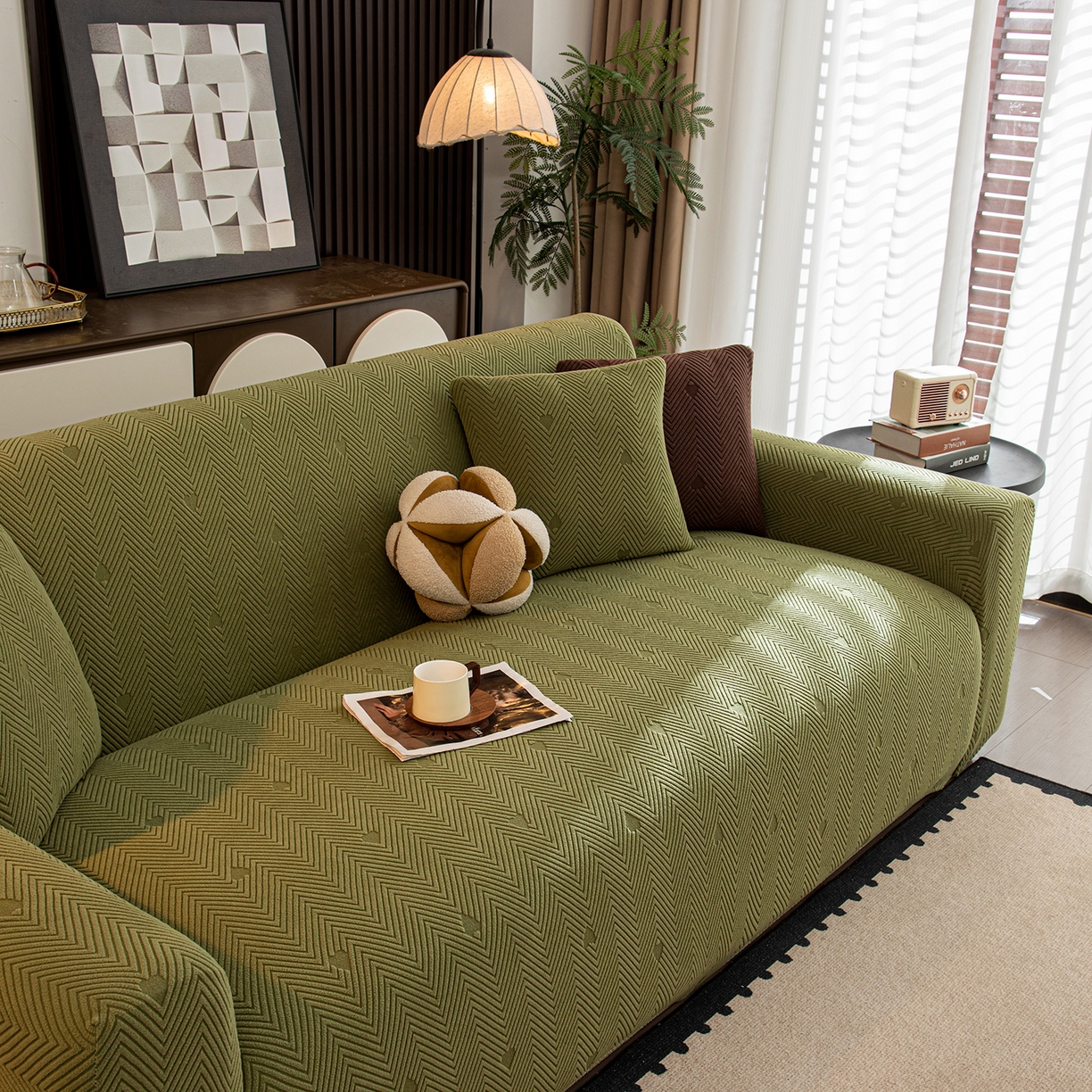 91家纺网 家纺一手货源 找家纺 沐沐家纺 2026新款丘比特沙发套 墨绿