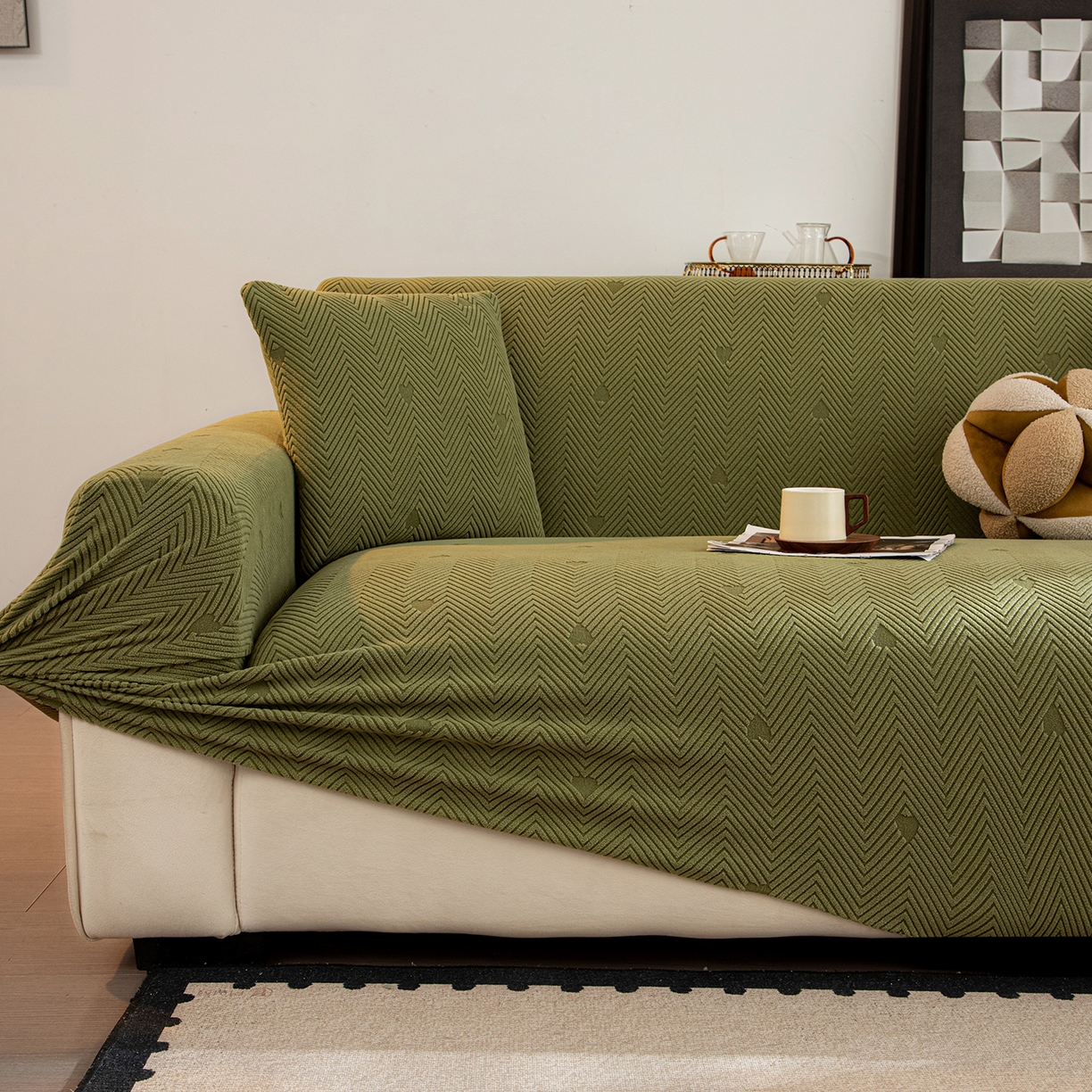 91家纺网 家纺一手货源 找家纺 沐沐家纺 2026新款丘比特沙发套 墨绿