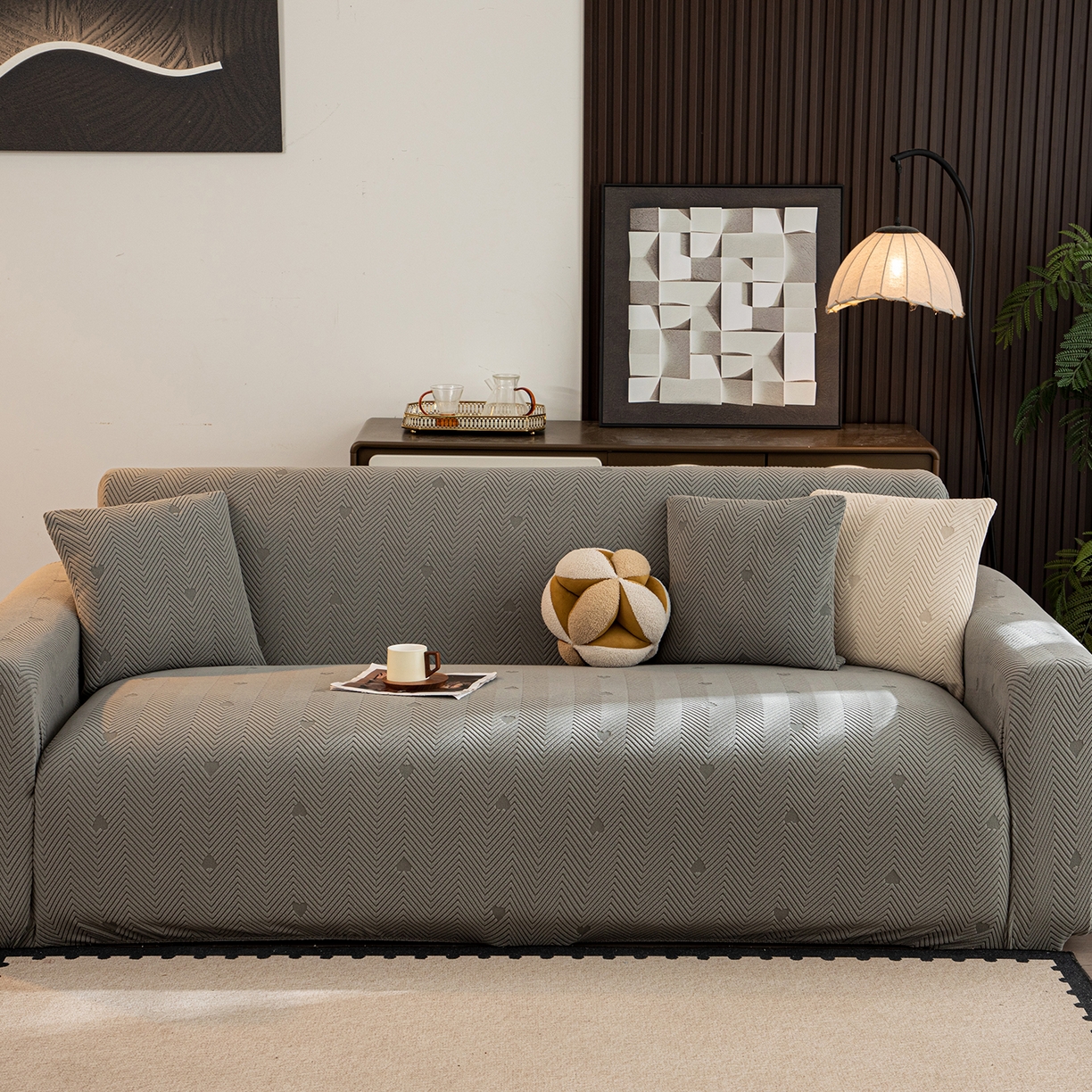 91家纺网 家纺一手货源 找家纺 沐沐家纺 2026新款丘比特沙发套 浅灰