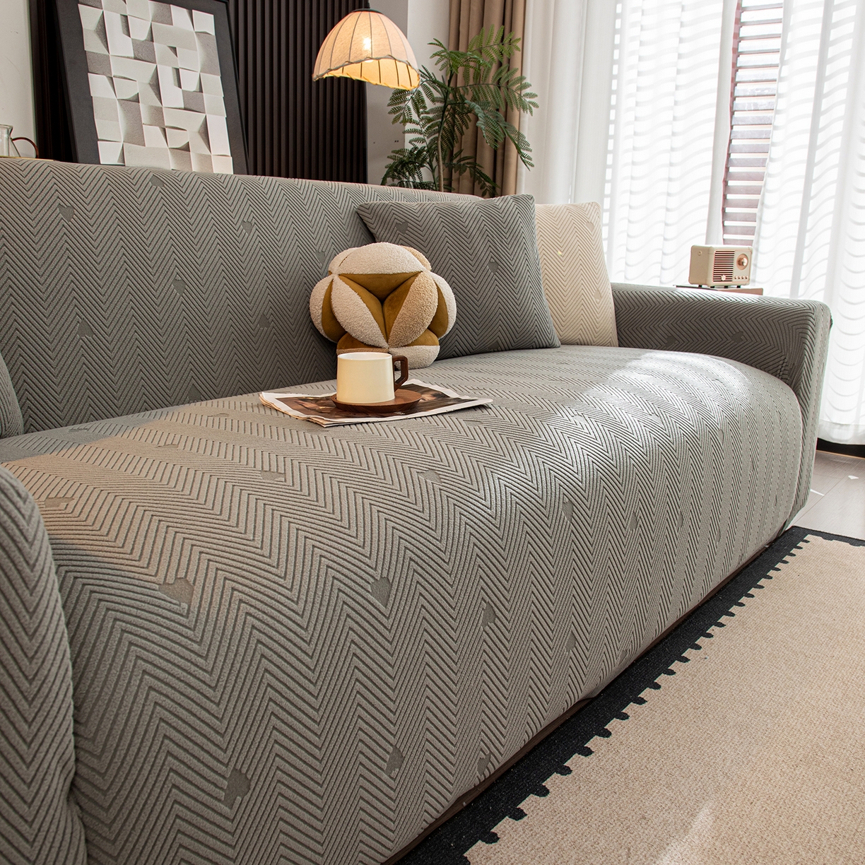 91家纺网 家纺一手货源 找家纺 沐沐家纺 2026新款丘比特沙发套 浅灰