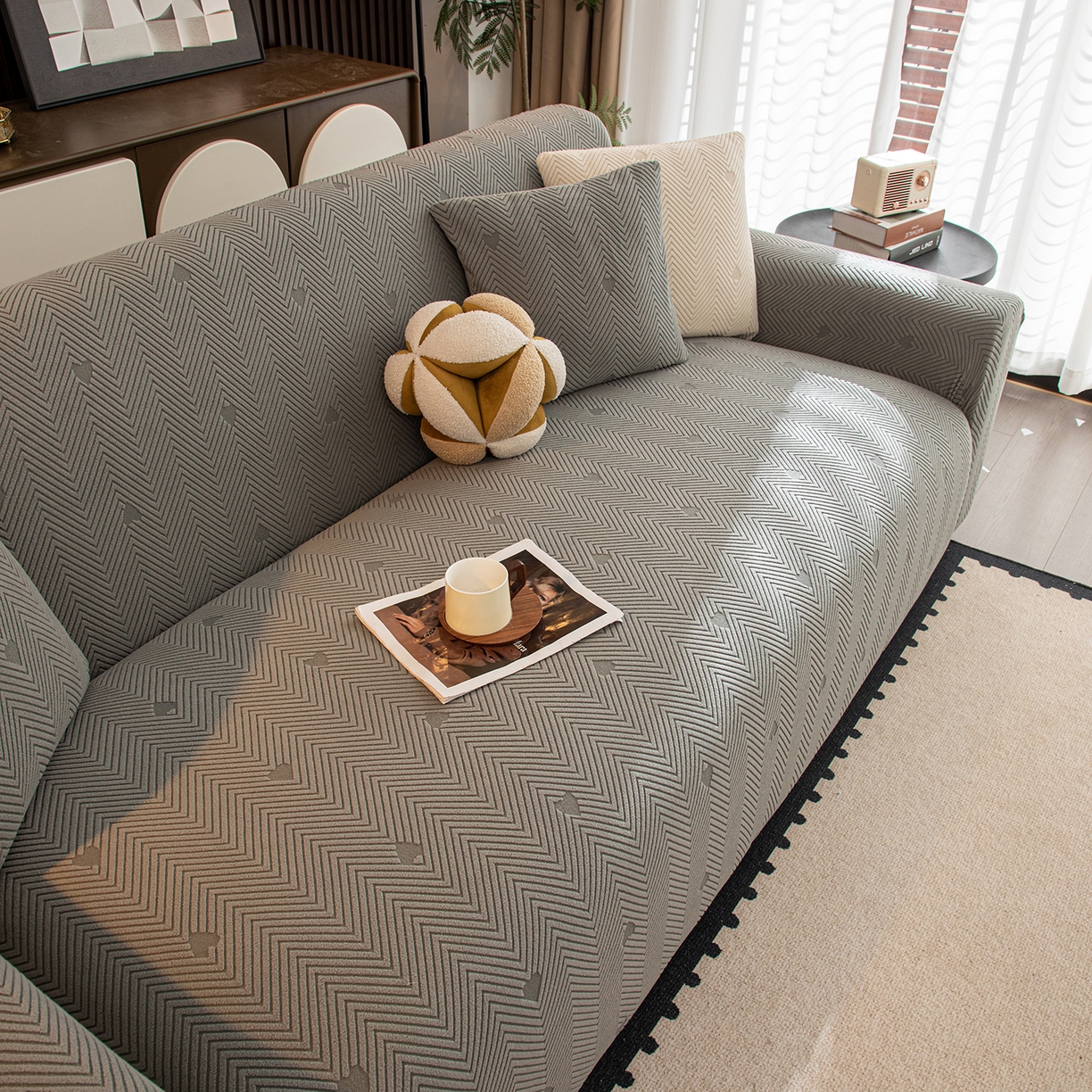 91家纺网 家纺一手货源 找家纺 沐沐家纺 2026新款丘比特沙发套 浅灰