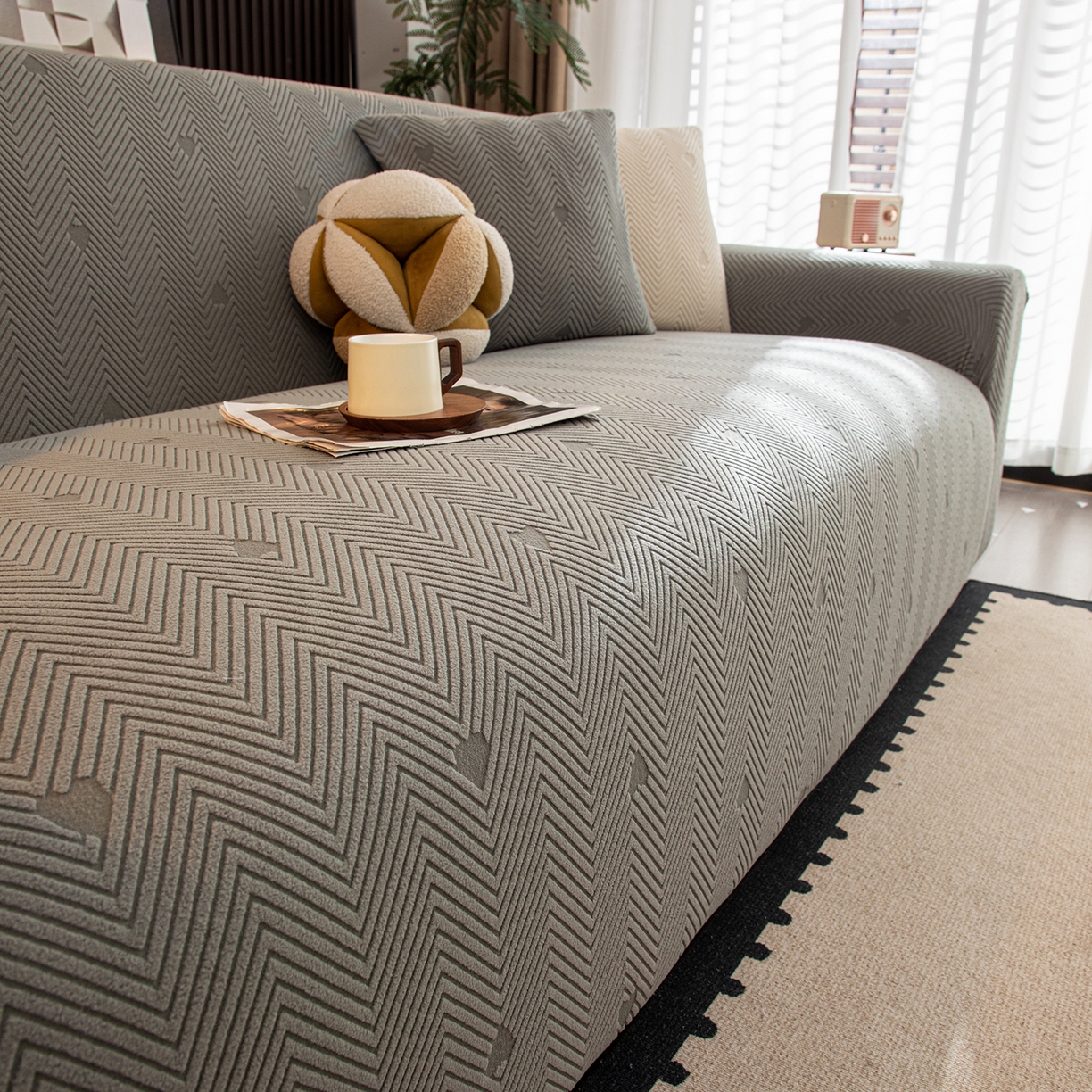 91家纺网 家纺一手货源 找家纺 沐沐家纺 2026新款丘比特沙发套 浅灰