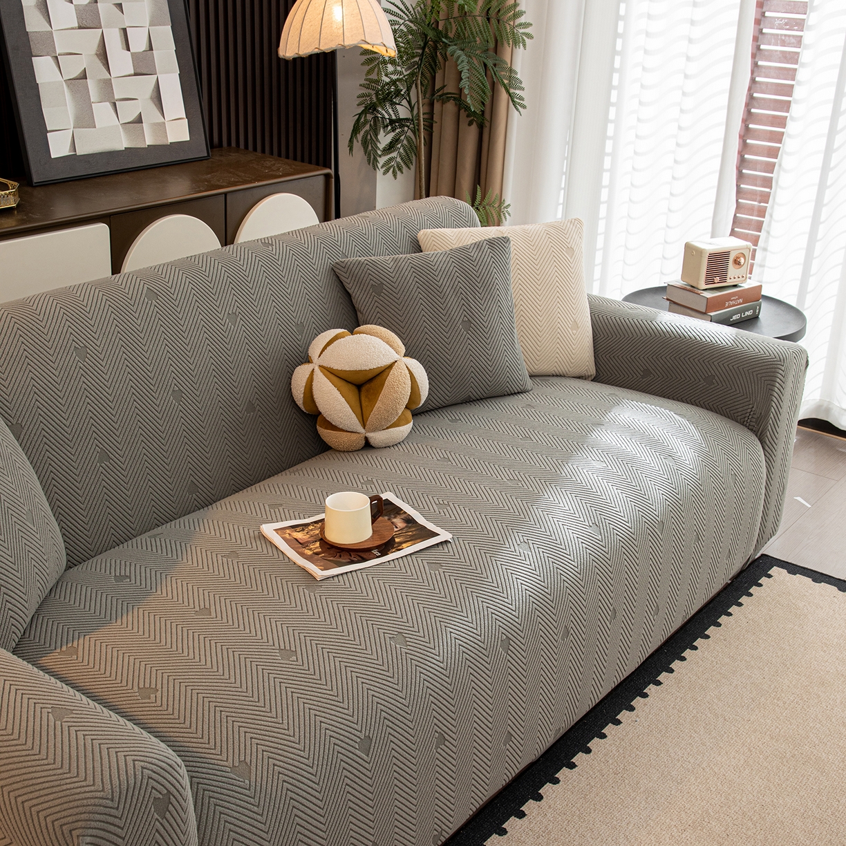 91家纺网 家纺一手货源 找家纺 沐沐家纺 2026新款丘比特沙发套 浅灰