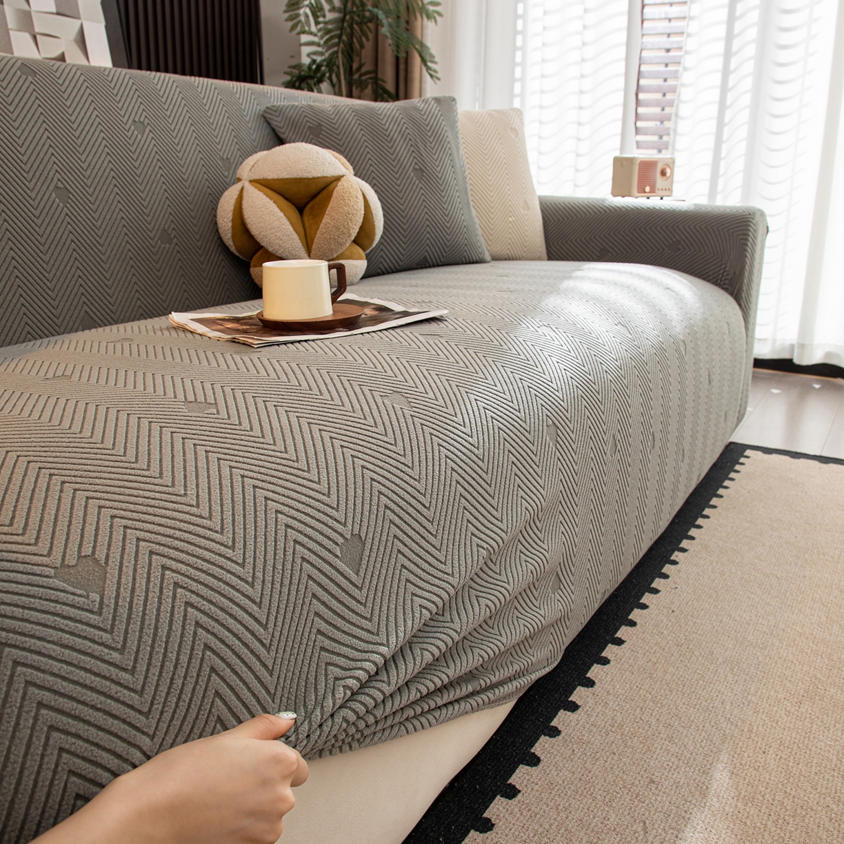 91家纺网 家纺一手货源 找家纺 沐沐家纺 2026新款丘比特沙发套 浅灰