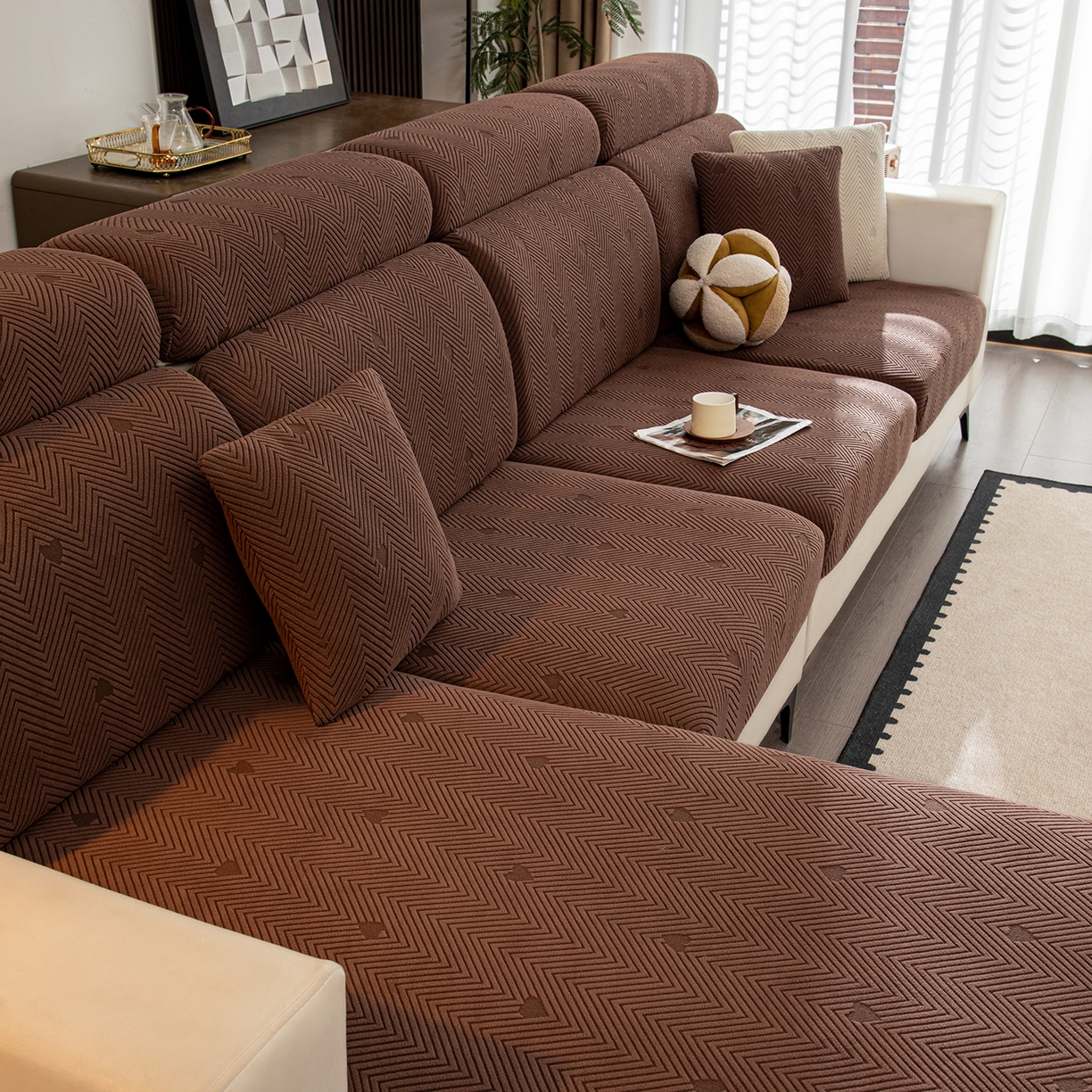 91家纺网 家纺一手货源 找家纺 沐沐家纺 2026新款丘比特沙发笠 咖色