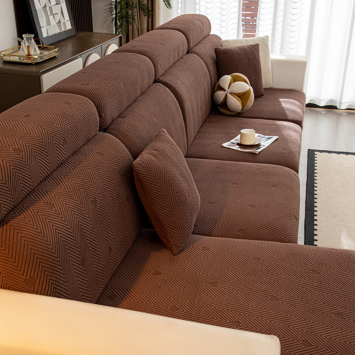 91家纺网 家纺一手货源 找家纺 沐沐家纺 2026新款丘比特沙发笠 咖色