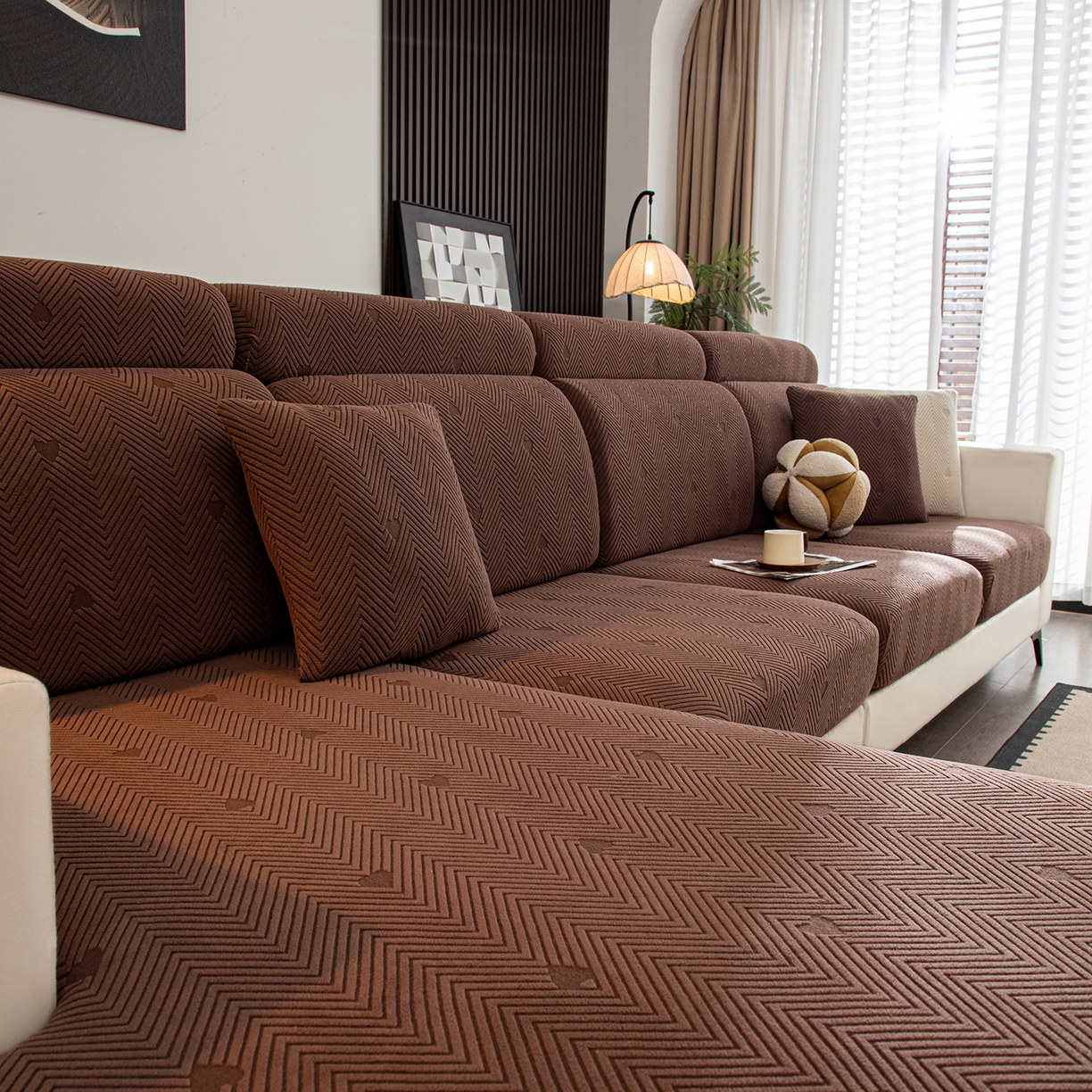 91家纺网 家纺一手货源 找家纺 沐沐家纺 2026新款丘比特沙发笠 咖色