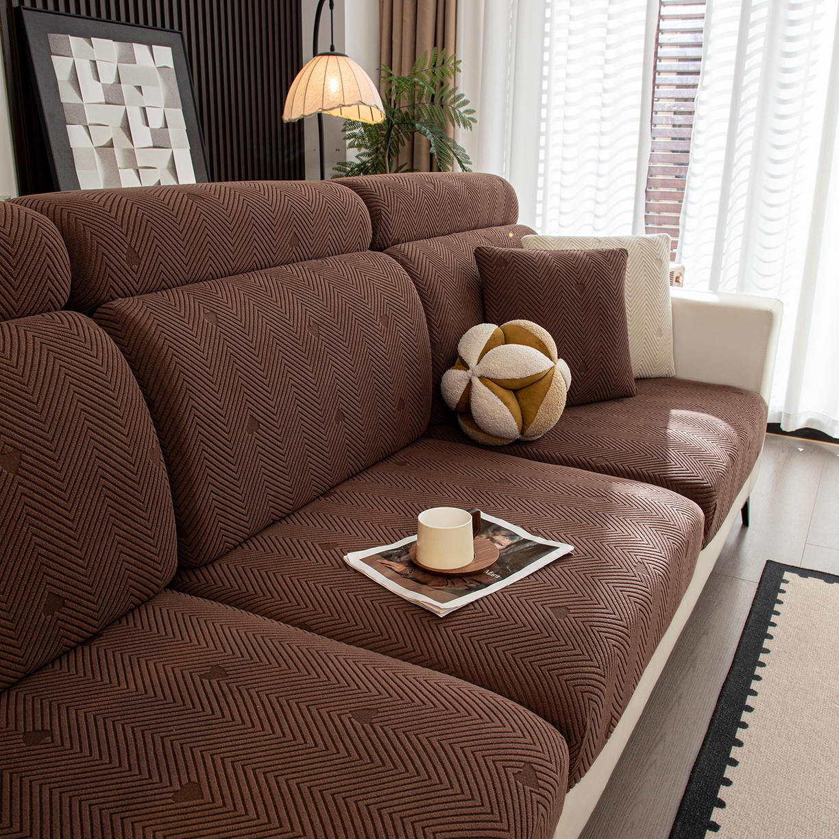 91家纺网 家纺一手货源 找家纺 沐沐家纺 2026新款丘比特沙发笠 咖色