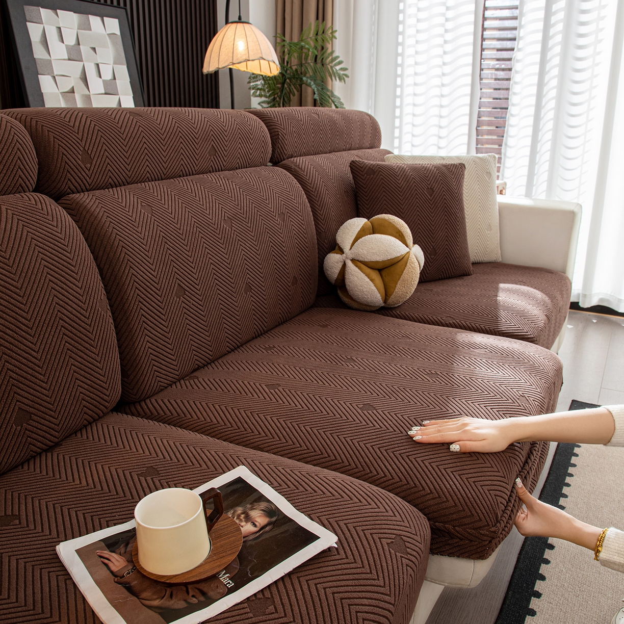 91家纺网 家纺一手货源 找家纺 沐沐家纺 2026新款丘比特沙发笠 咖色