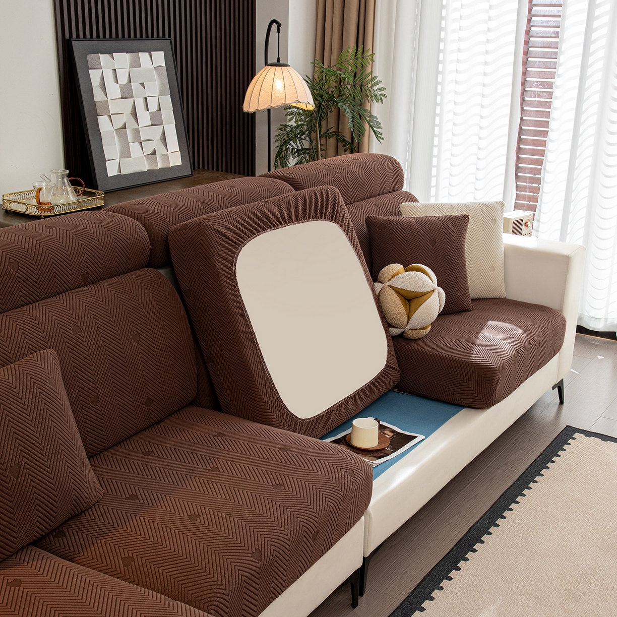 91家纺网 家纺一手货源 找家纺 沐沐家纺 2026新款丘比特沙发笠 咖色