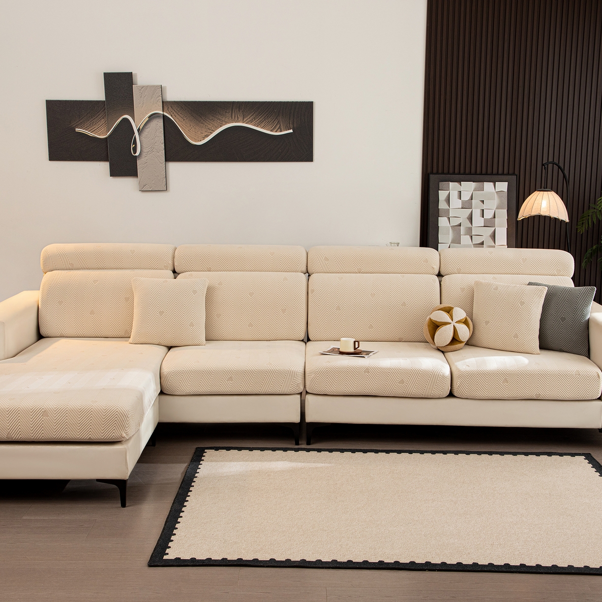 91家纺网 家纺一手货源 找家纺 沐沐家纺 2026新款丘比特沙发笠 米白