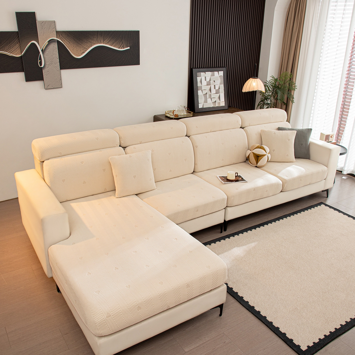 91家纺网 家纺一手货源 找家纺 沐沐家纺 2026新款丘比特沙发笠 米白