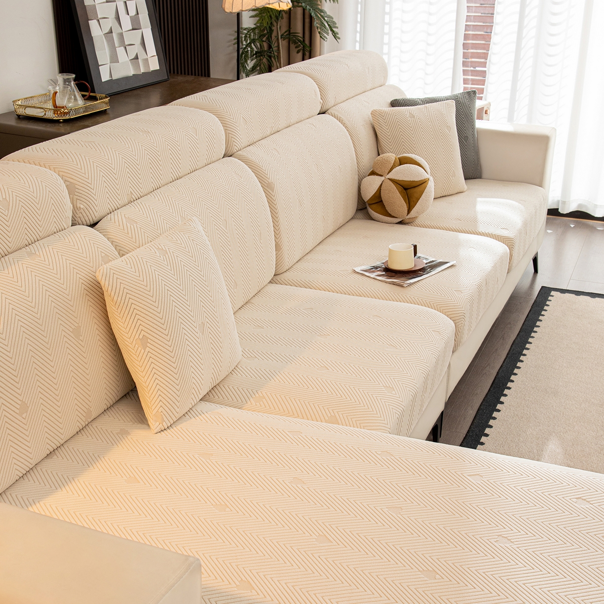 91家纺网 家纺一手货源 找家纺 沐沐家纺 2026新款丘比特沙发笠 米白