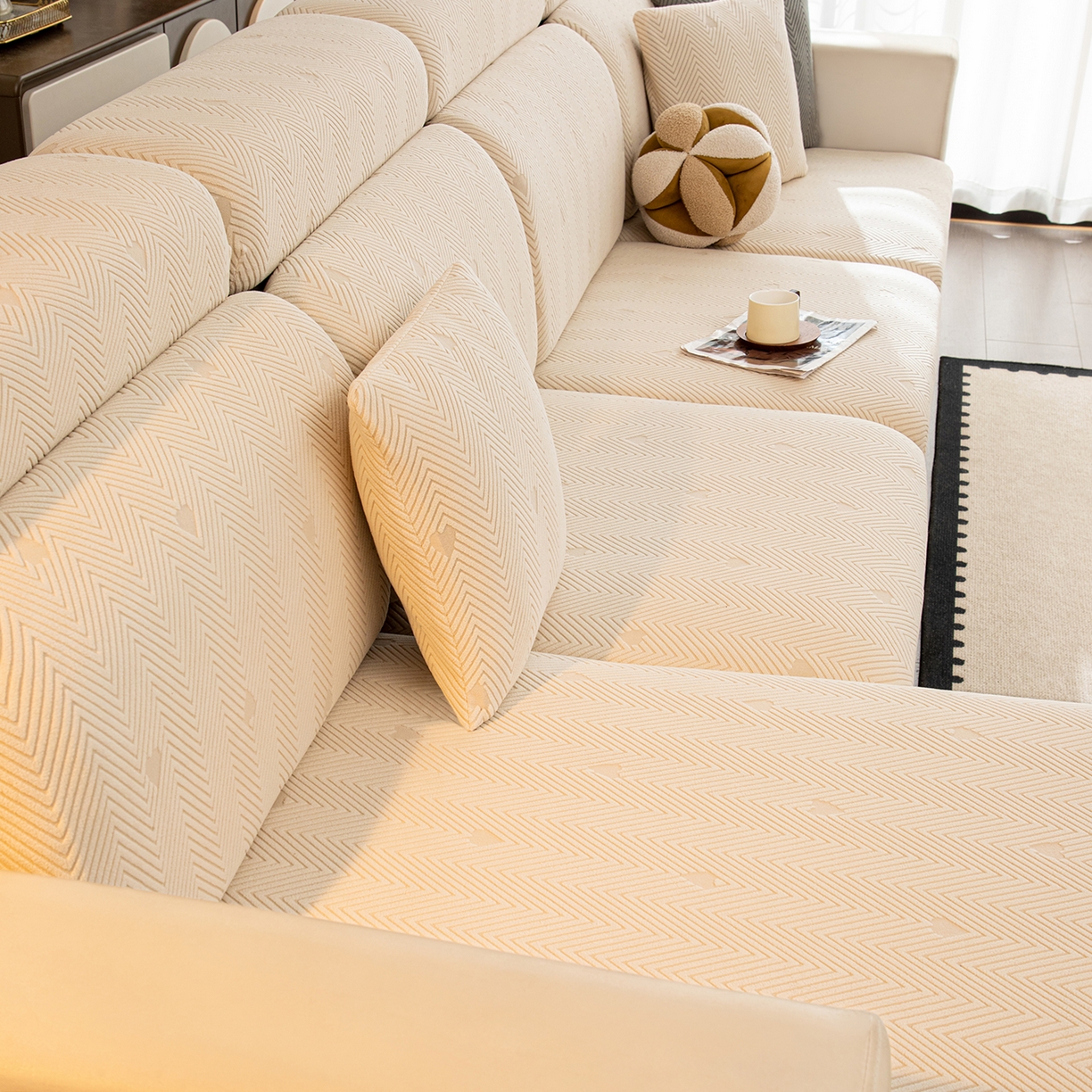 91家纺网 家纺一手货源 找家纺 沐沐家纺 2026新款丘比特沙发笠 米白