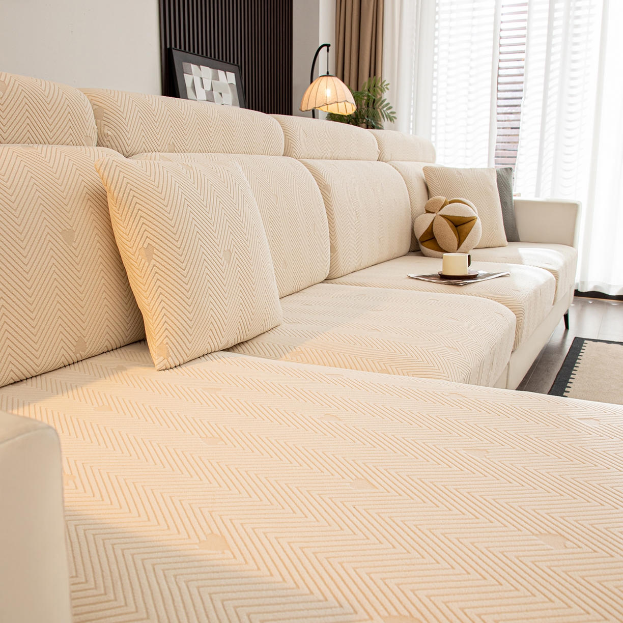 91家纺网 家纺一手货源 找家纺 沐沐家纺 2026新款丘比特沙发笠 米白