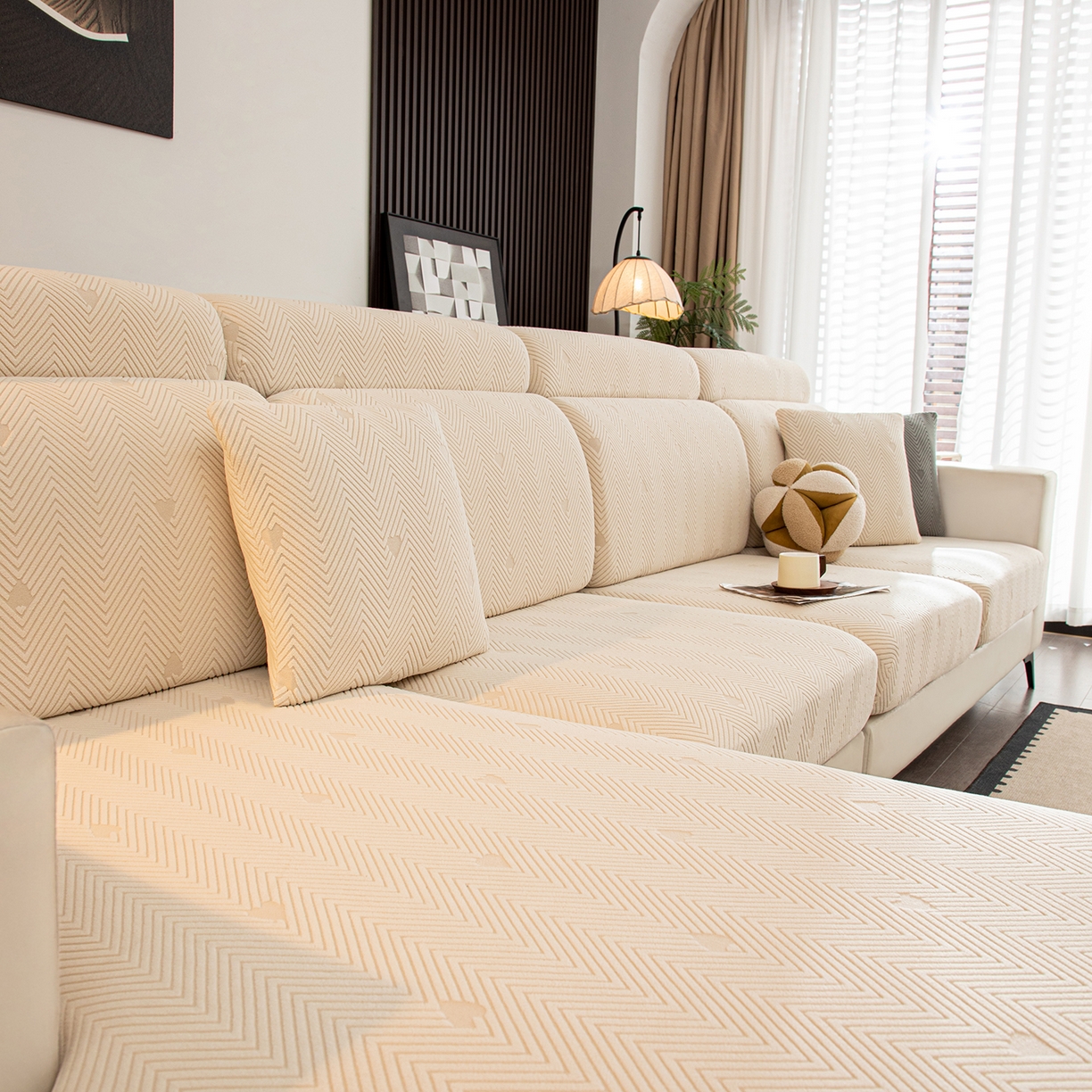 91家纺网 家纺一手货源 找家纺 沐沐家纺 2026新款丘比特沙发笠 米白