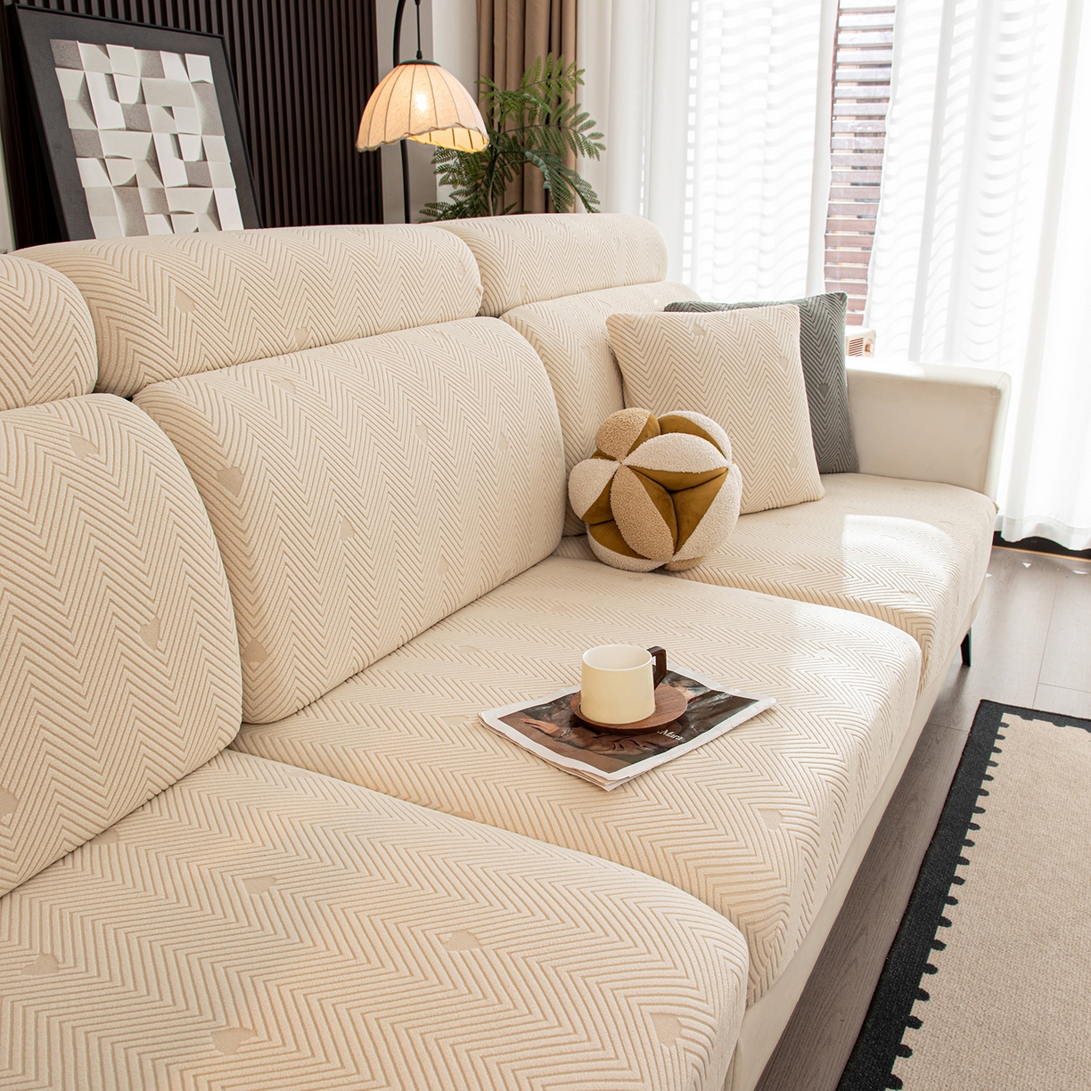 91家纺网 家纺一手货源 找家纺 沐沐家纺 2026新款丘比特沙发笠 米白