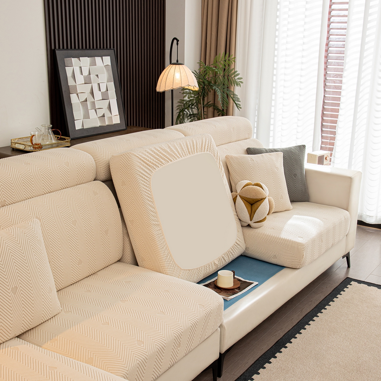 91家纺网 家纺一手货源 找家纺 沐沐家纺 2026新款丘比特沙发笠 米白