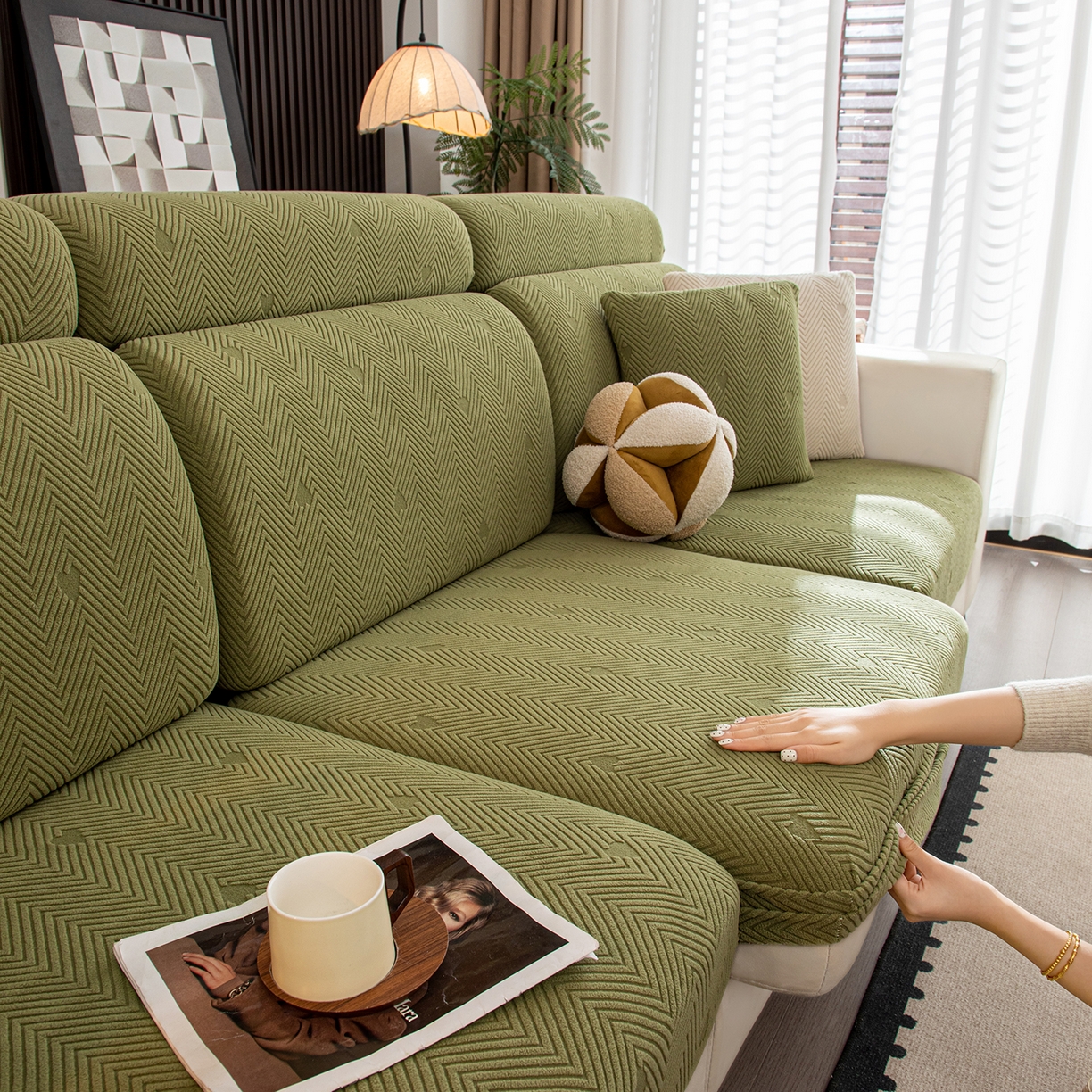 91家纺网 家纺一手货源 找家纺 沐沐家纺 2026新款丘比特沙发笠 墨绿