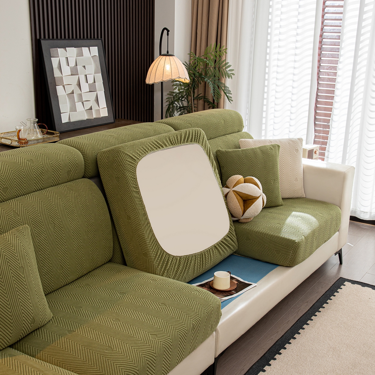 91家纺网 家纺一手货源 找家纺 沐沐家纺 2026新款丘比特沙发笠 墨绿