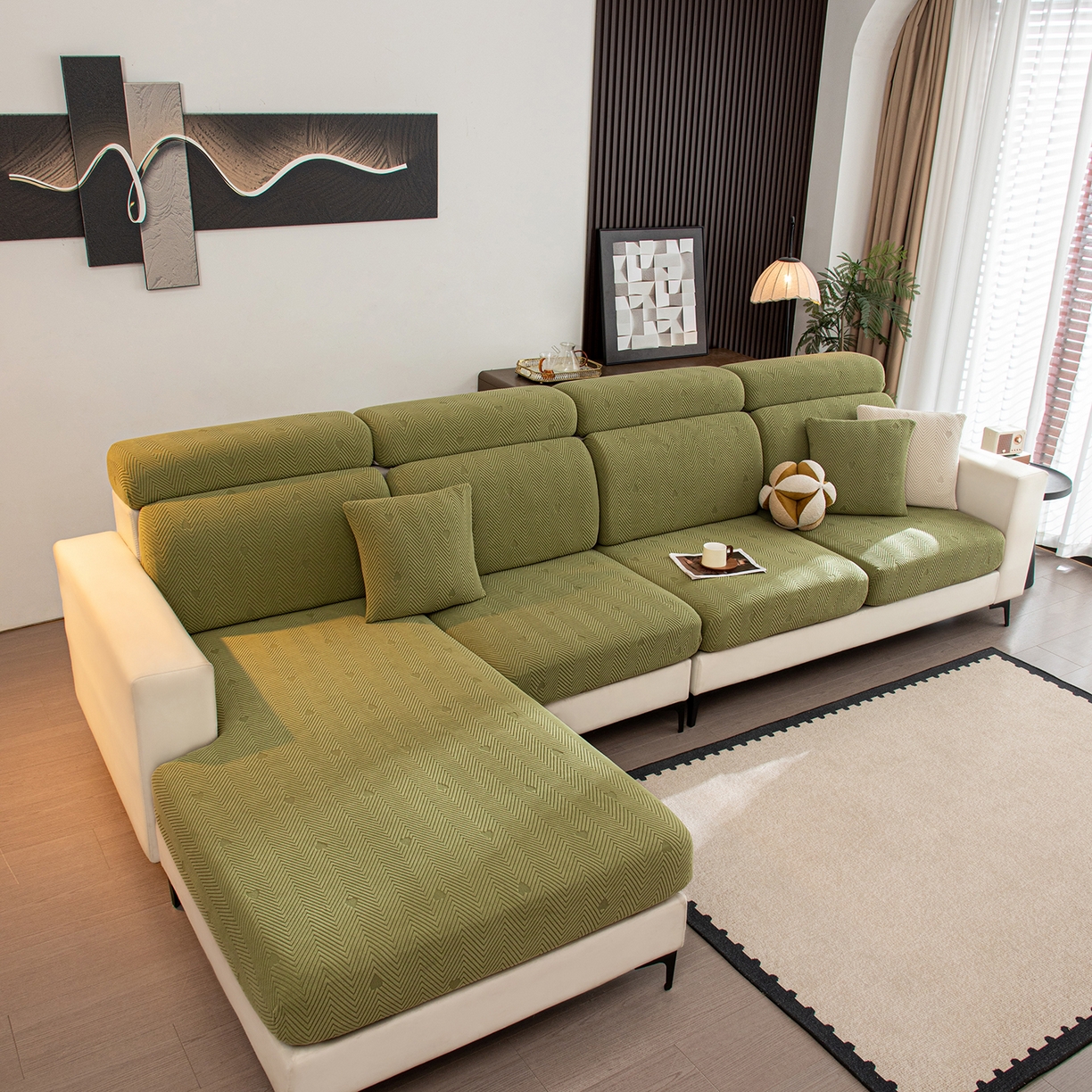 91家纺网 家纺一手货源 找家纺 沐沐家纺 2026新款丘比特沙发笠 墨绿