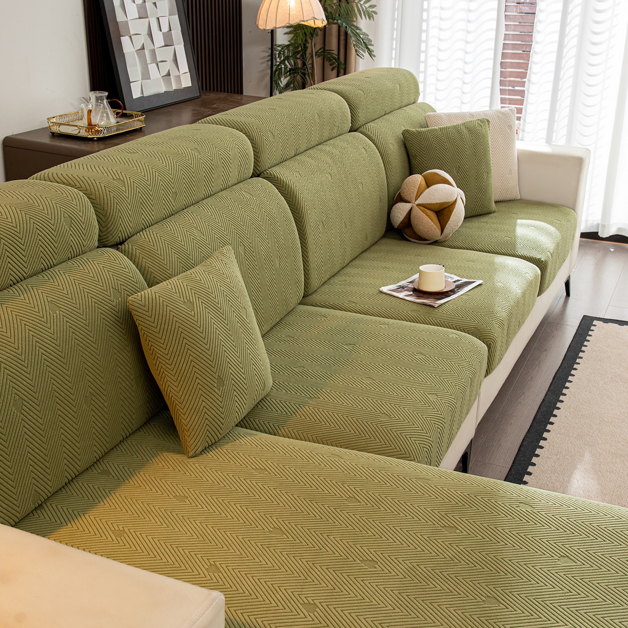 91家纺网 家纺一手货源 找家纺 沐沐家纺 2026新款丘比特沙发笠 墨绿