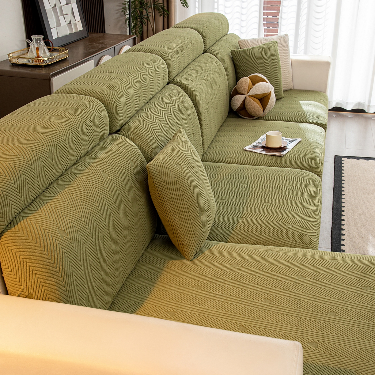 91家纺网 家纺一手货源 找家纺 沐沐家纺 2026新款丘比特沙发笠 墨绿