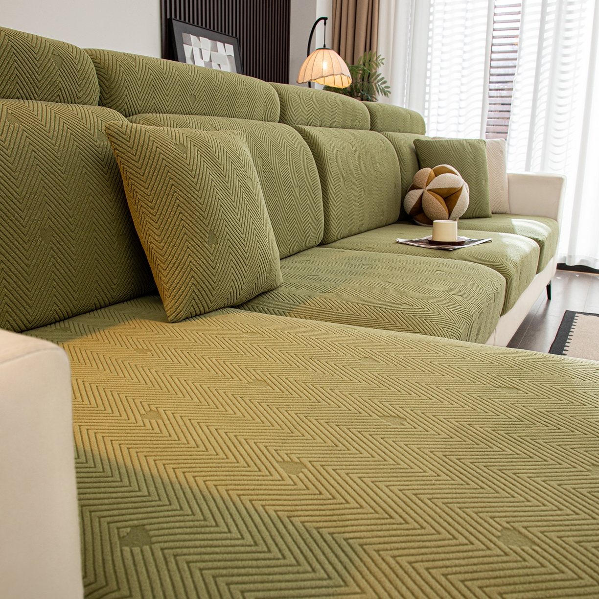 91家纺网 家纺一手货源 找家纺 沐沐家纺 2026新款丘比特沙发笠 墨绿