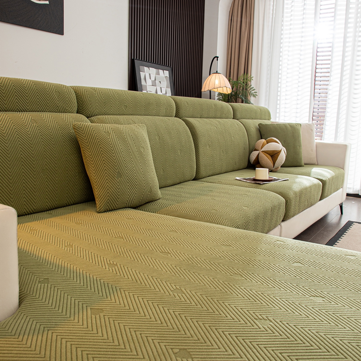 91家纺网 家纺一手货源 找家纺 沐沐家纺 2026新款丘比特沙发笠 墨绿