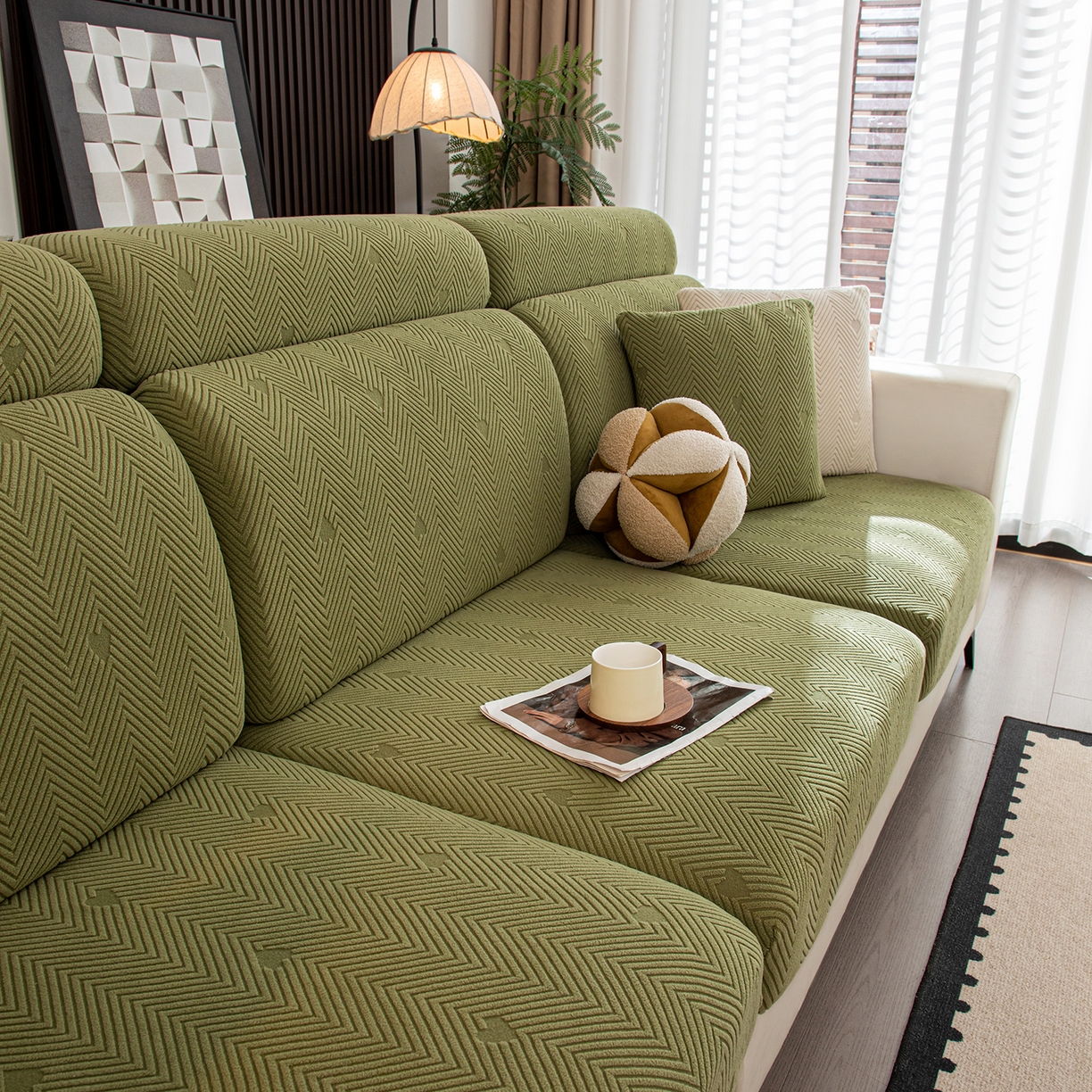 91家纺网 家纺一手货源 找家纺 沐沐家纺 2026新款丘比特沙发笠 墨绿