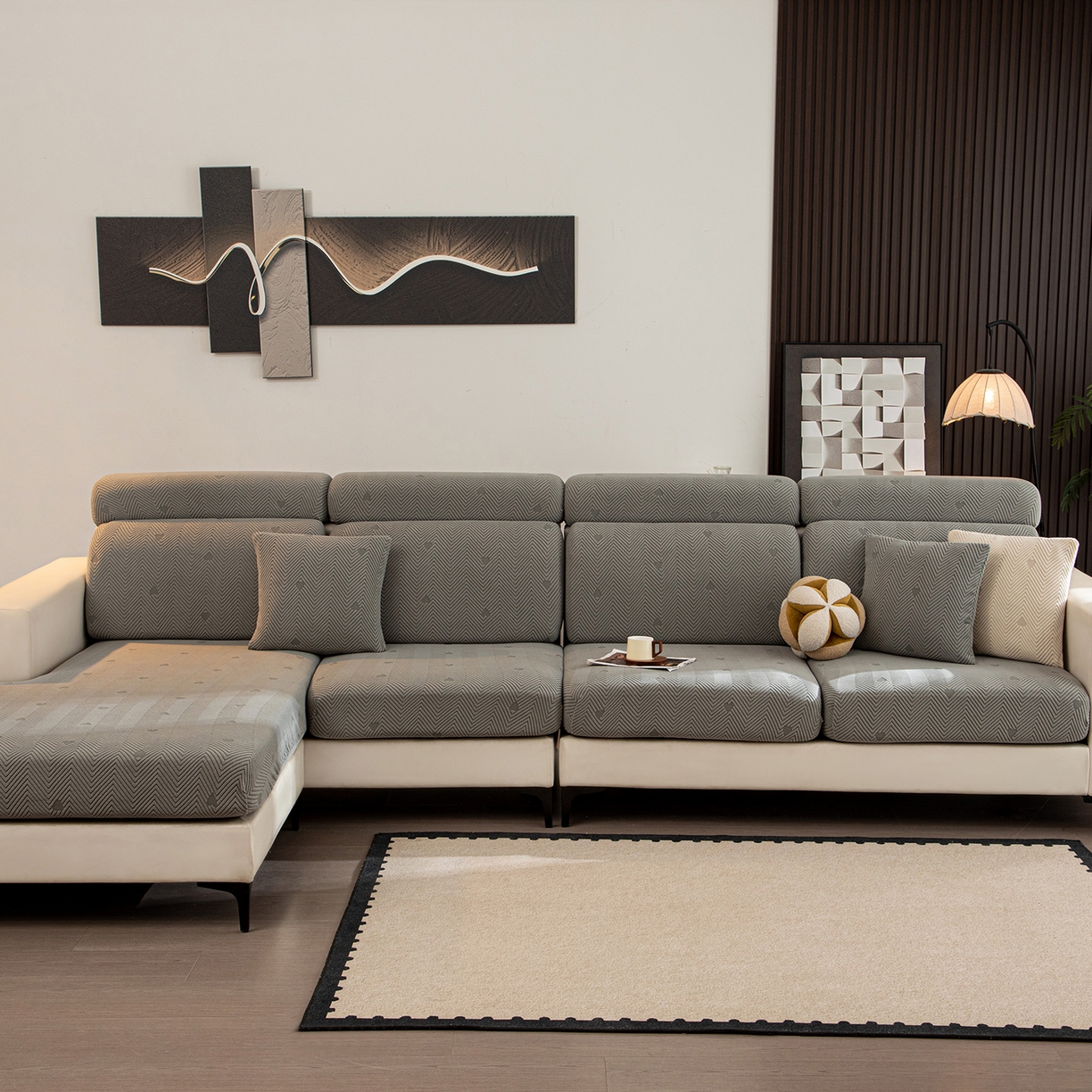 91家纺网 家纺一手货源 找家纺 沐沐家纺 2026新款丘比特沙发笠 浅灰